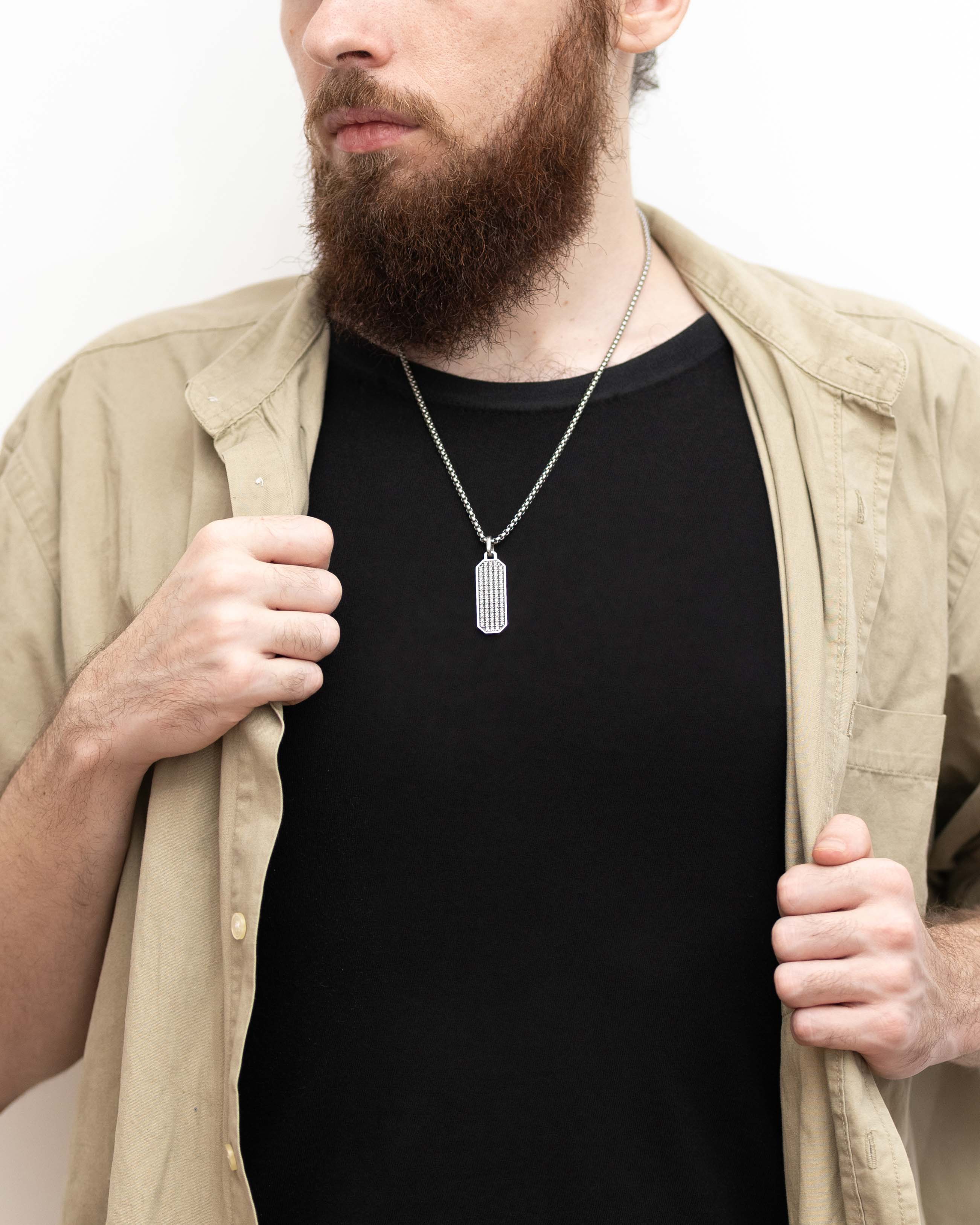 Elegant Silver Bar Necklace Pendant with Diamonds CZ