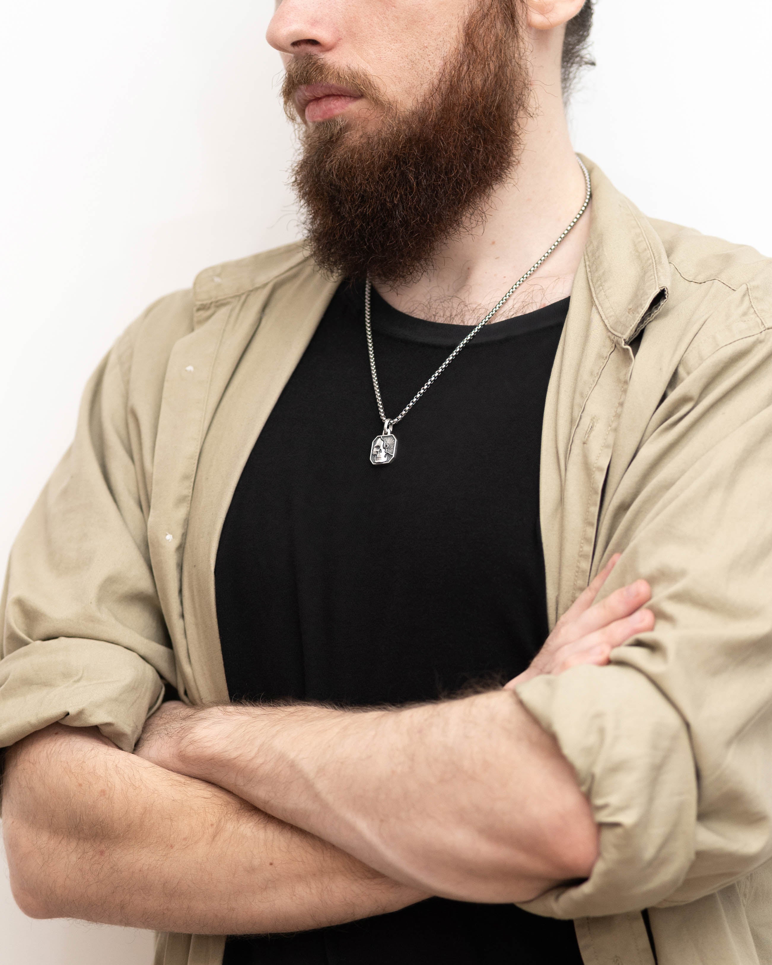 Gothic Octagon Pendant Skull & Black Diamond CZ Silver