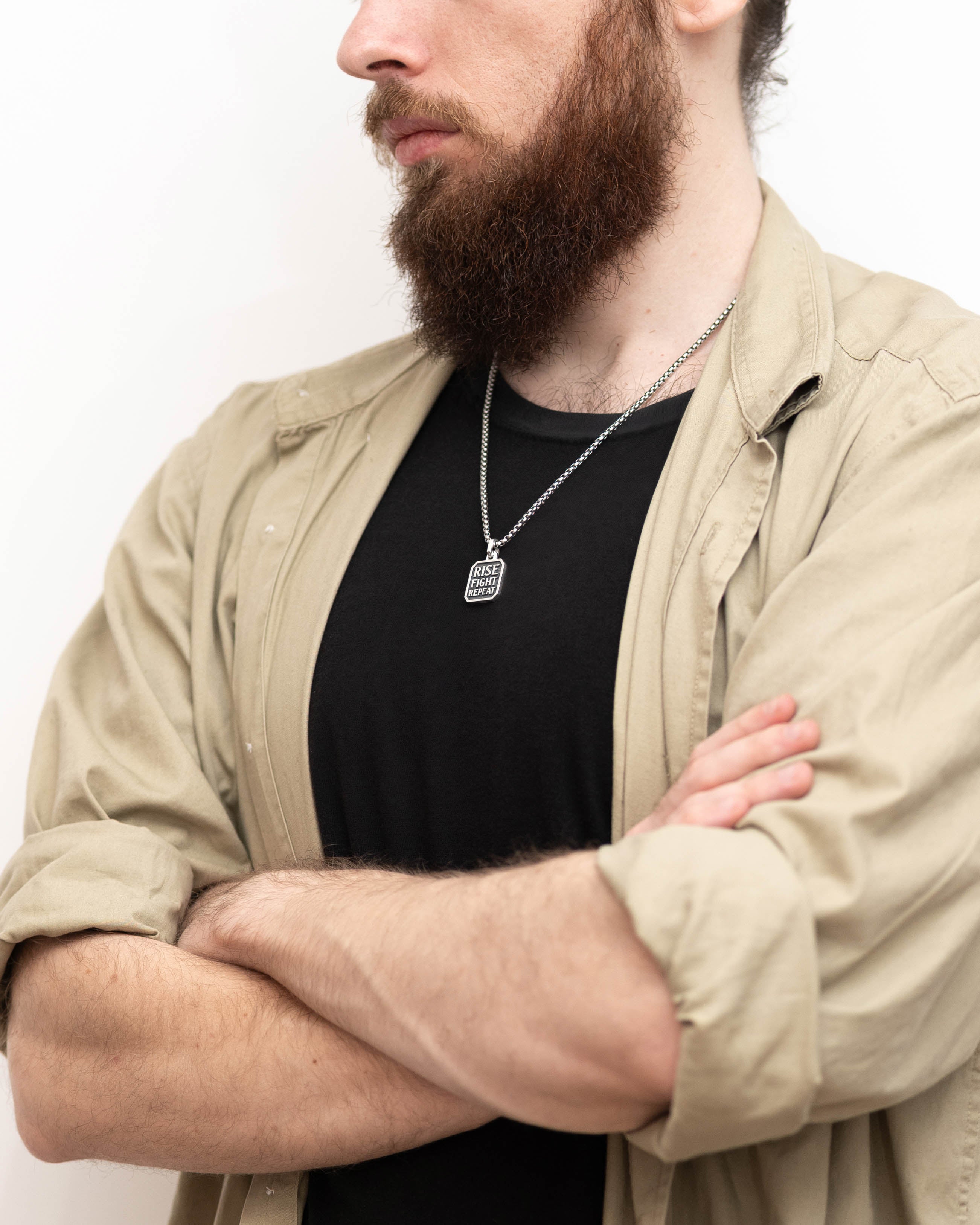 Men's Mantra Necklace Motivational Amulet Fine Silver