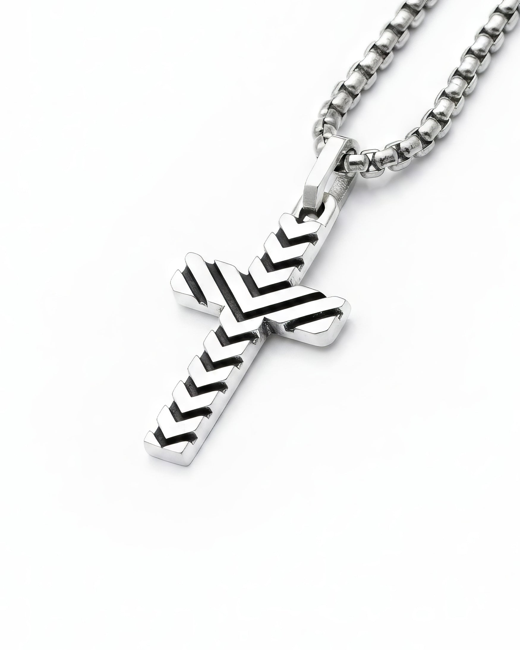 Chevron Cross Pendant Plain and Oxidized Silver