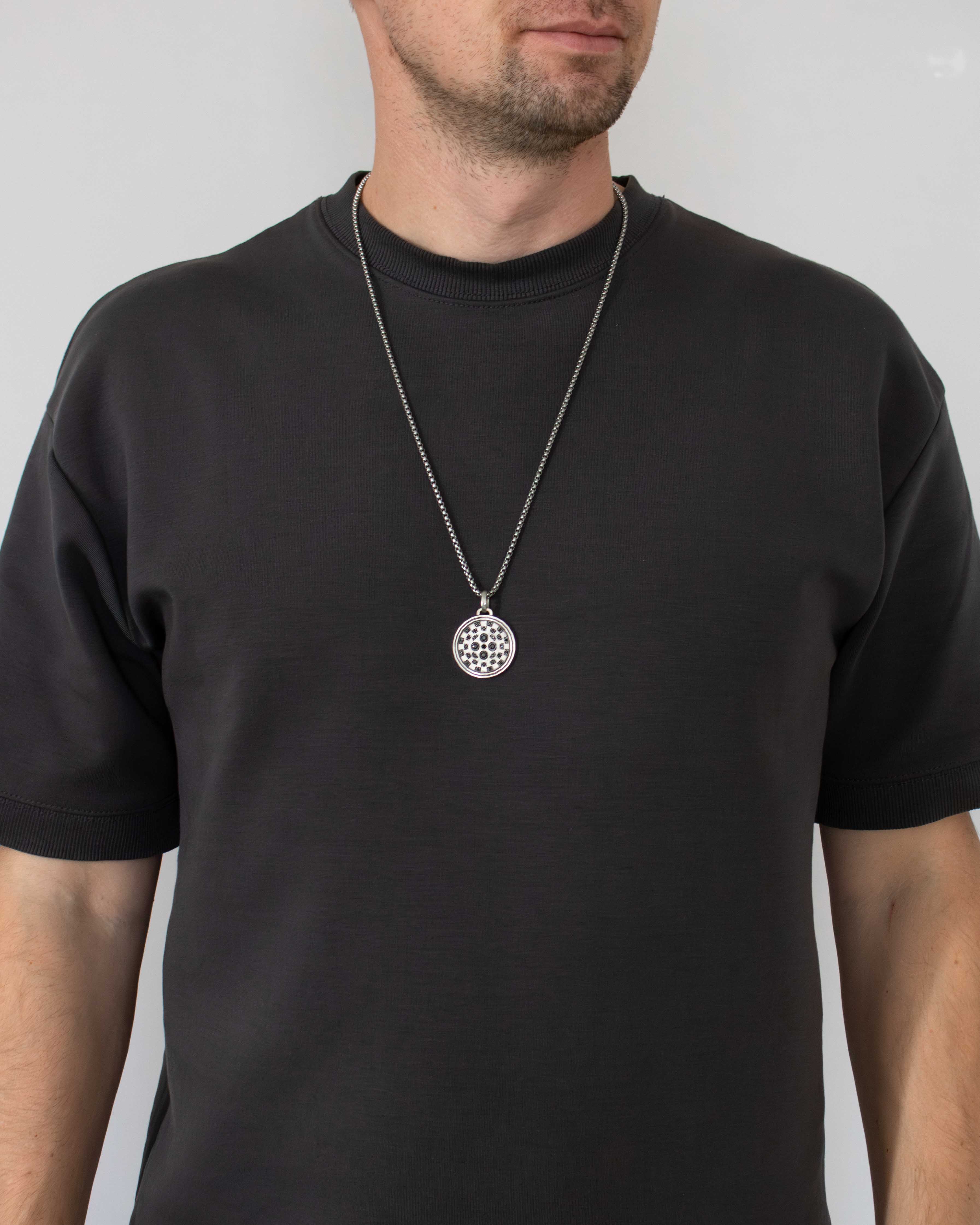 Wheel of Fortune Round Amulet with Black Gemstones