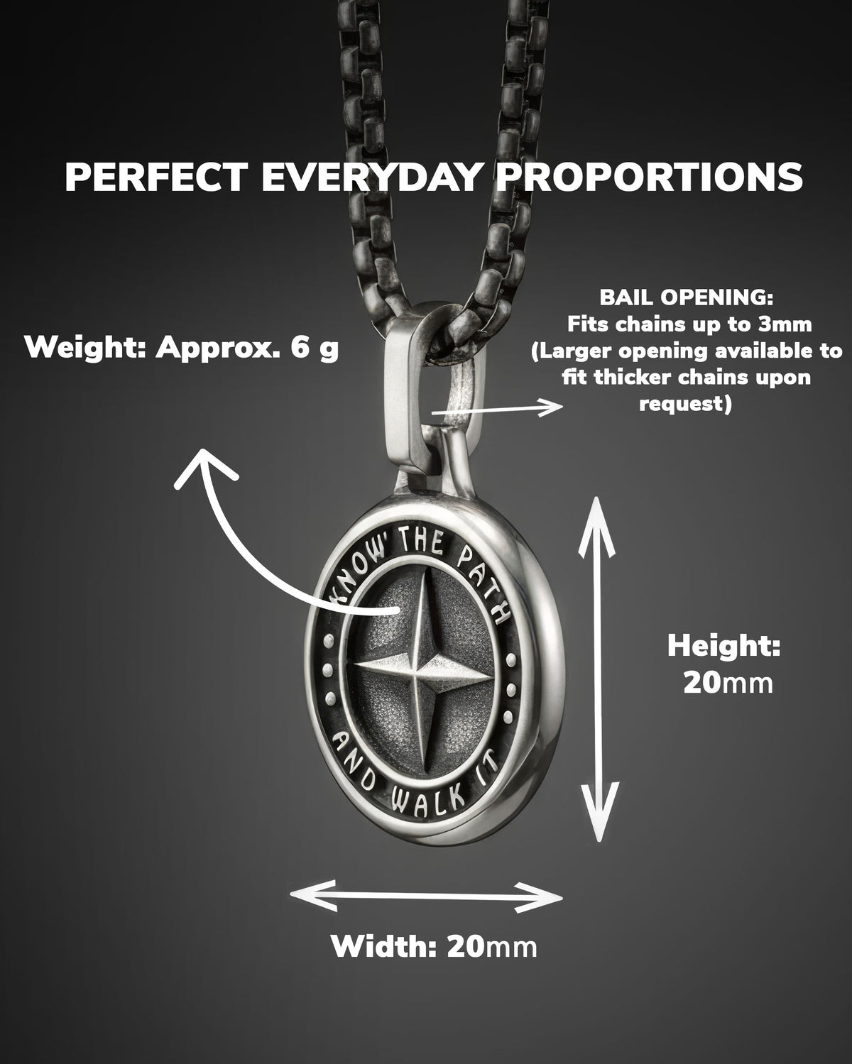 Round Silver Pendant North Star & Motivational Message