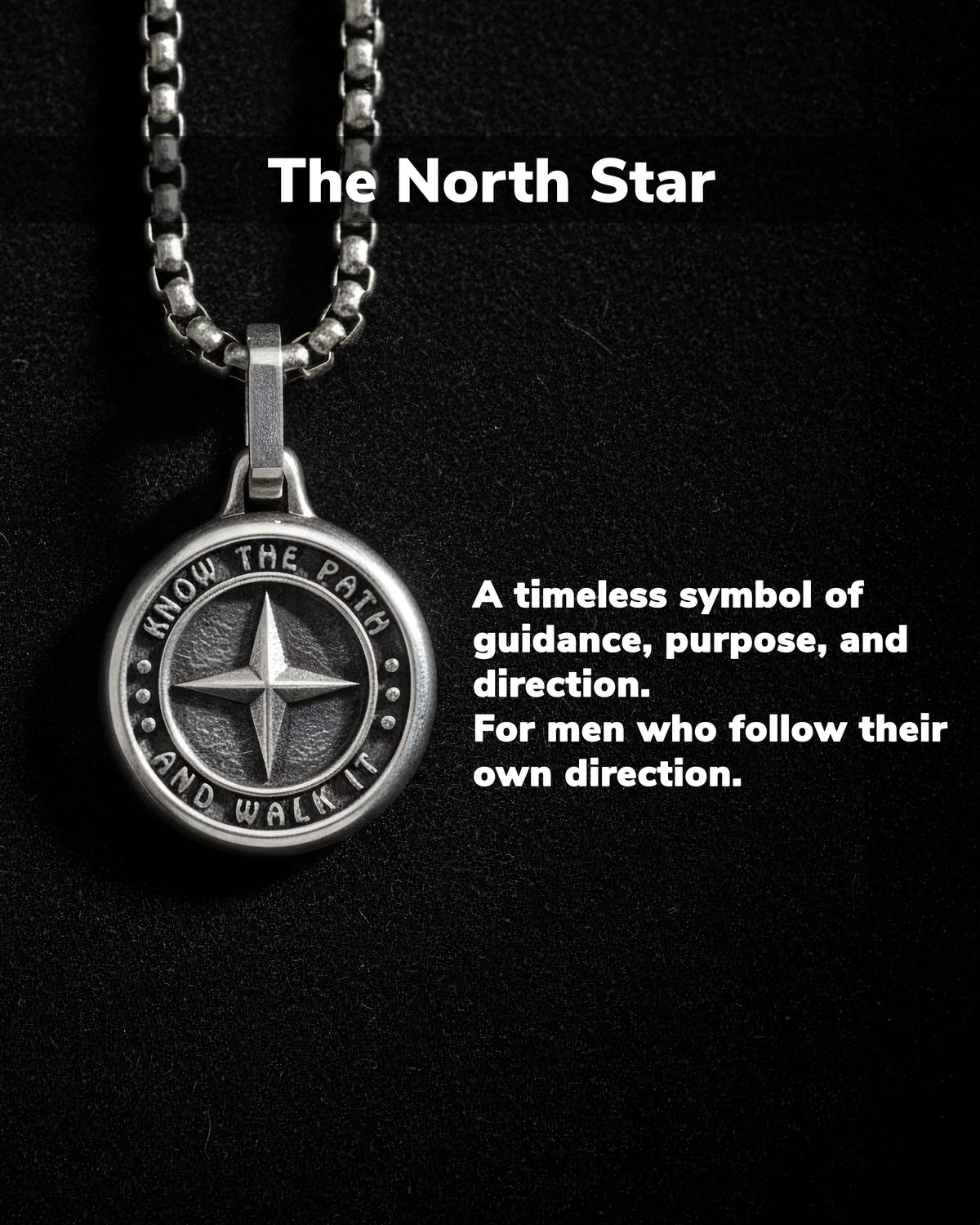 Round Silver Pendant North Star & Motivational Message
