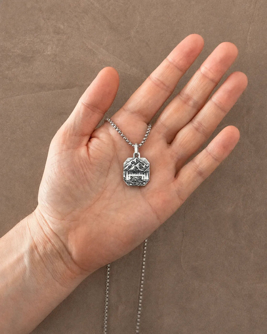Mountains and Forest Pendant Octagonal Shape Silver