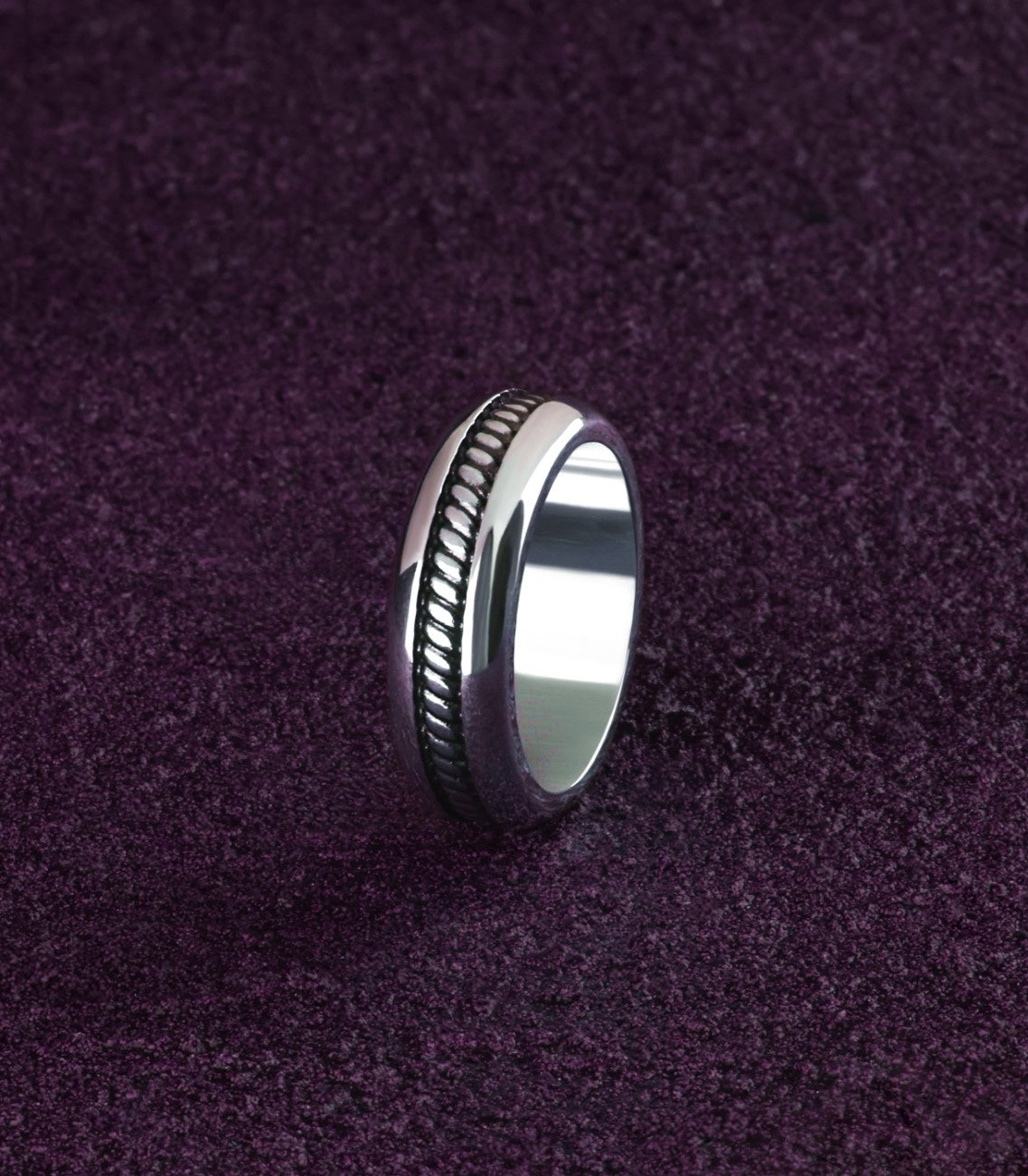 Vintage Style Rope Domed Filigree Wedding Band Silver