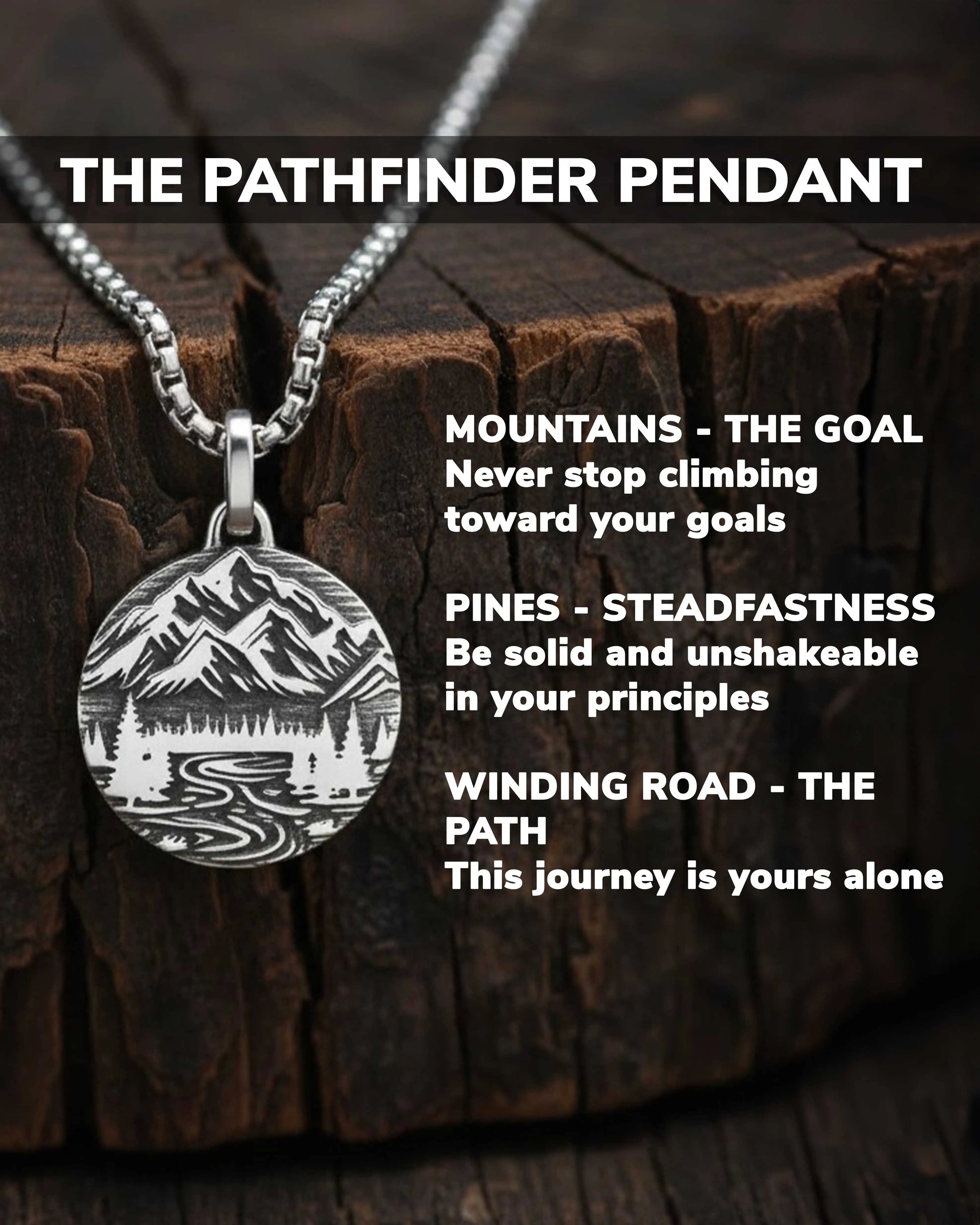 Mountains & Pine Forest Round Necklace Fine Silver 925