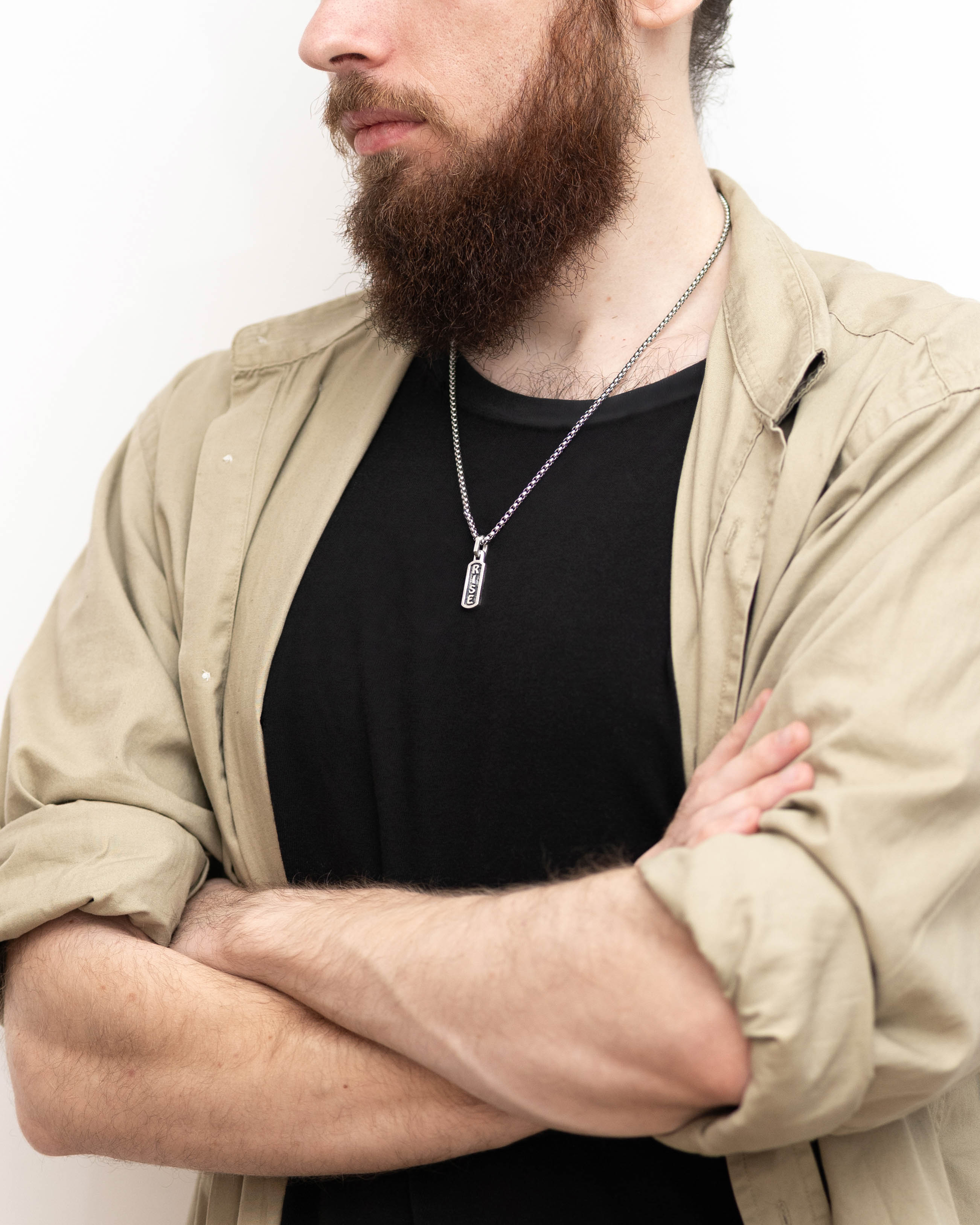 Affirmation Necklace Amulet Engraved Word RISE Silver