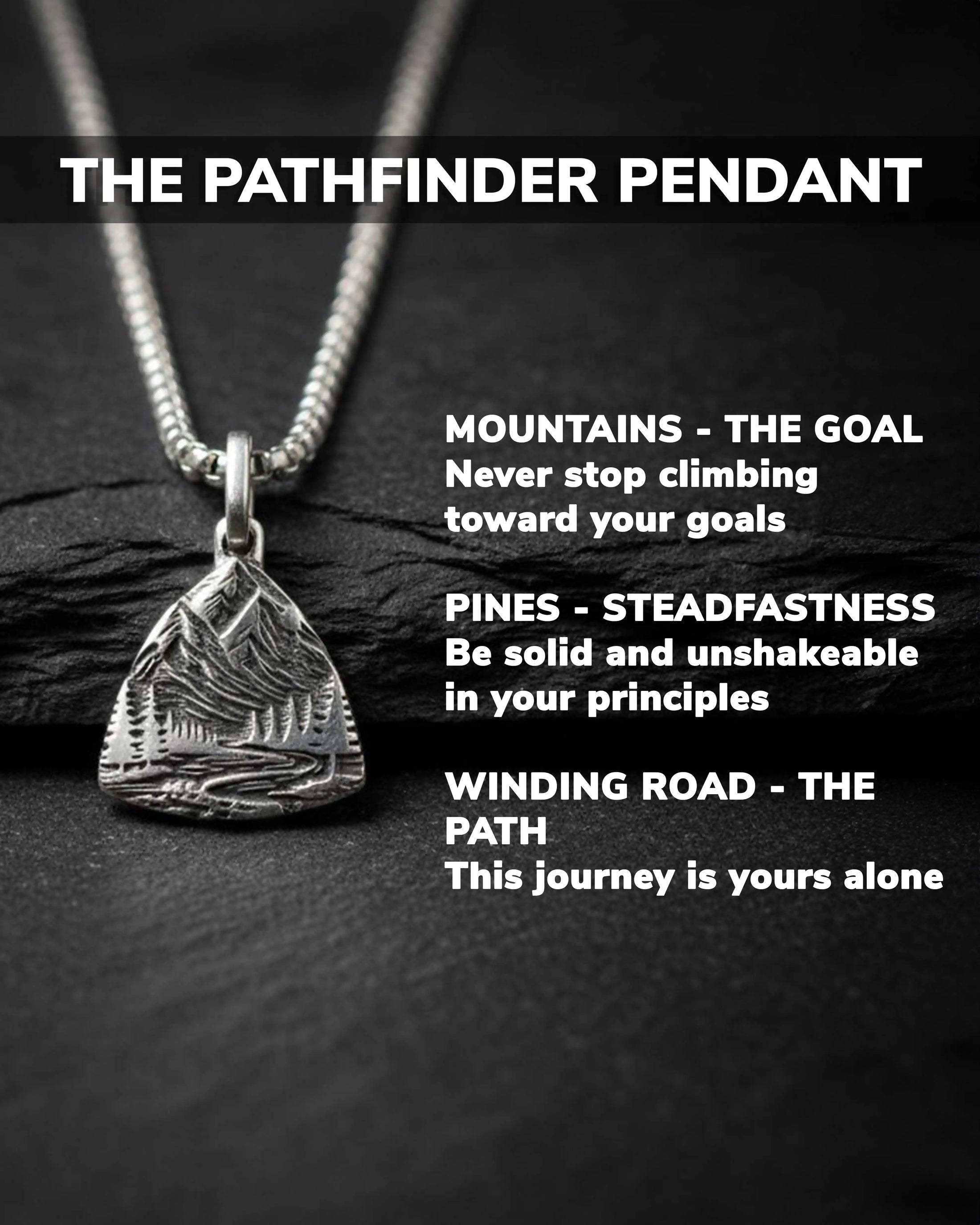 Mountains & Forest Silver Necklace Three-Sided Design
