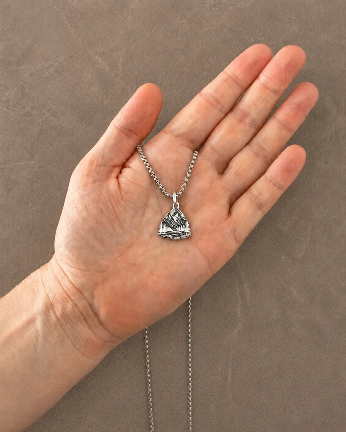 Mountains & Forest Silver Necklace Three-Sided Design