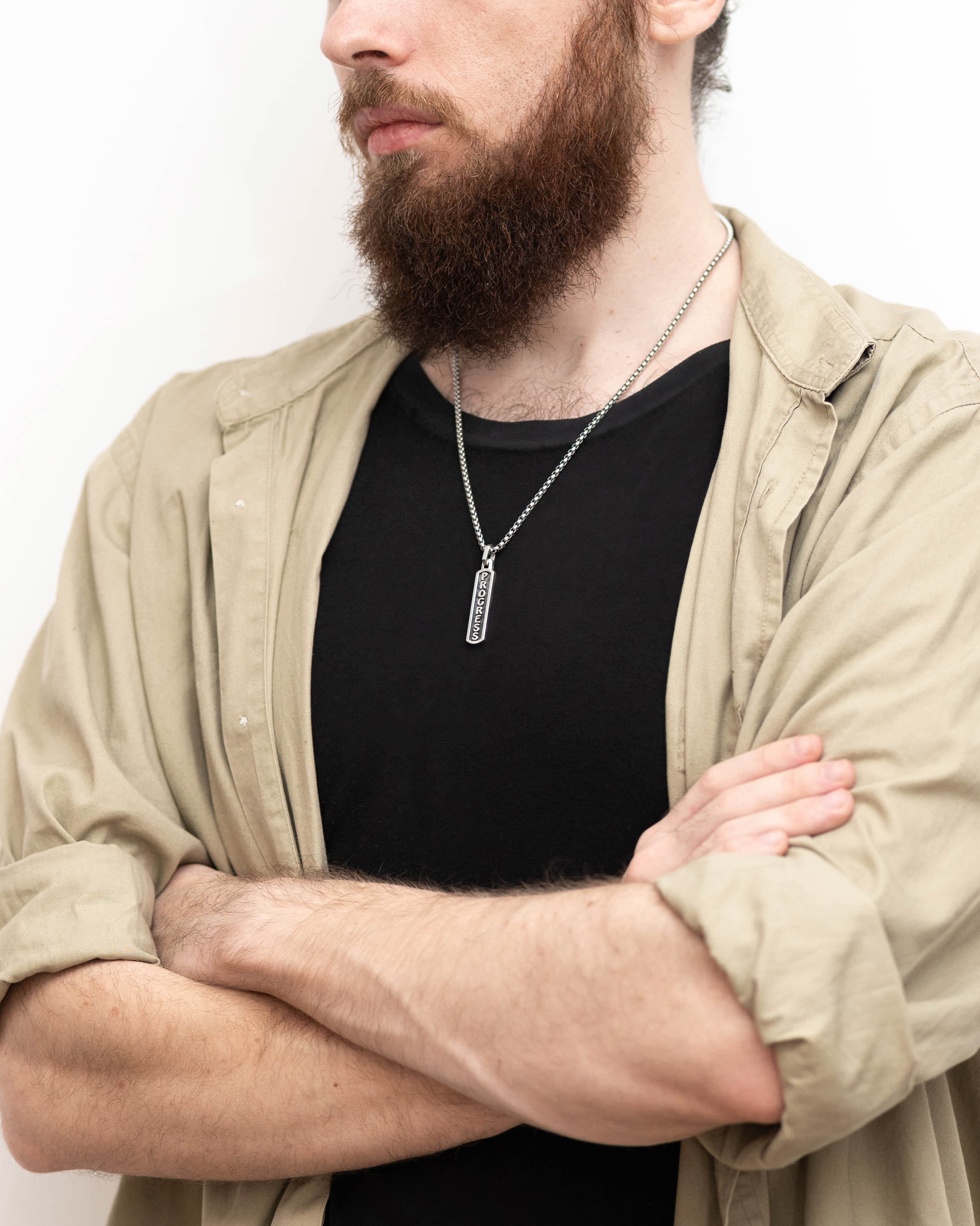 Inspirational Word PROGRESS Amulet Necklace Silver 925