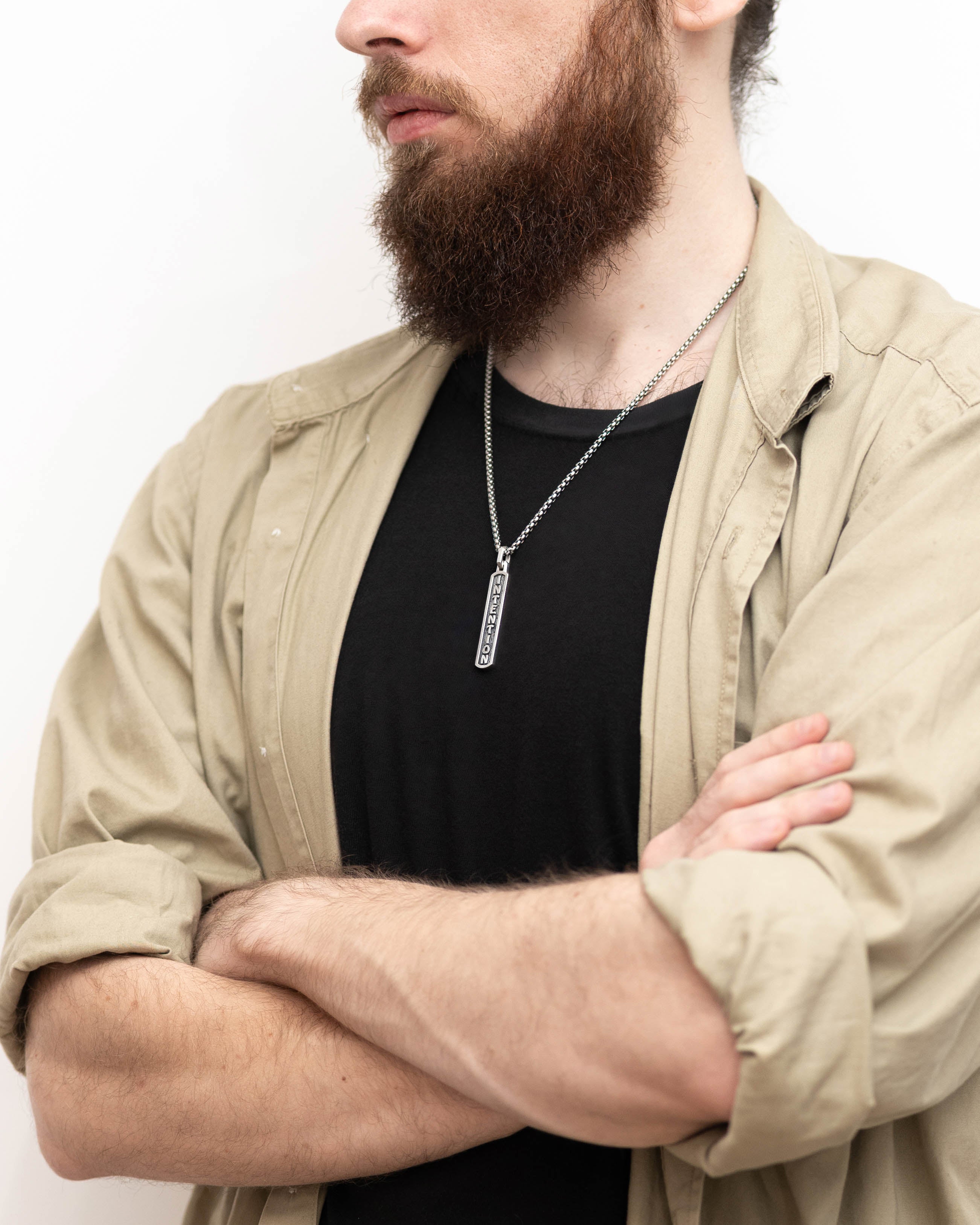 Empowering Word INTENTION Bar Necklace Amulet Silver