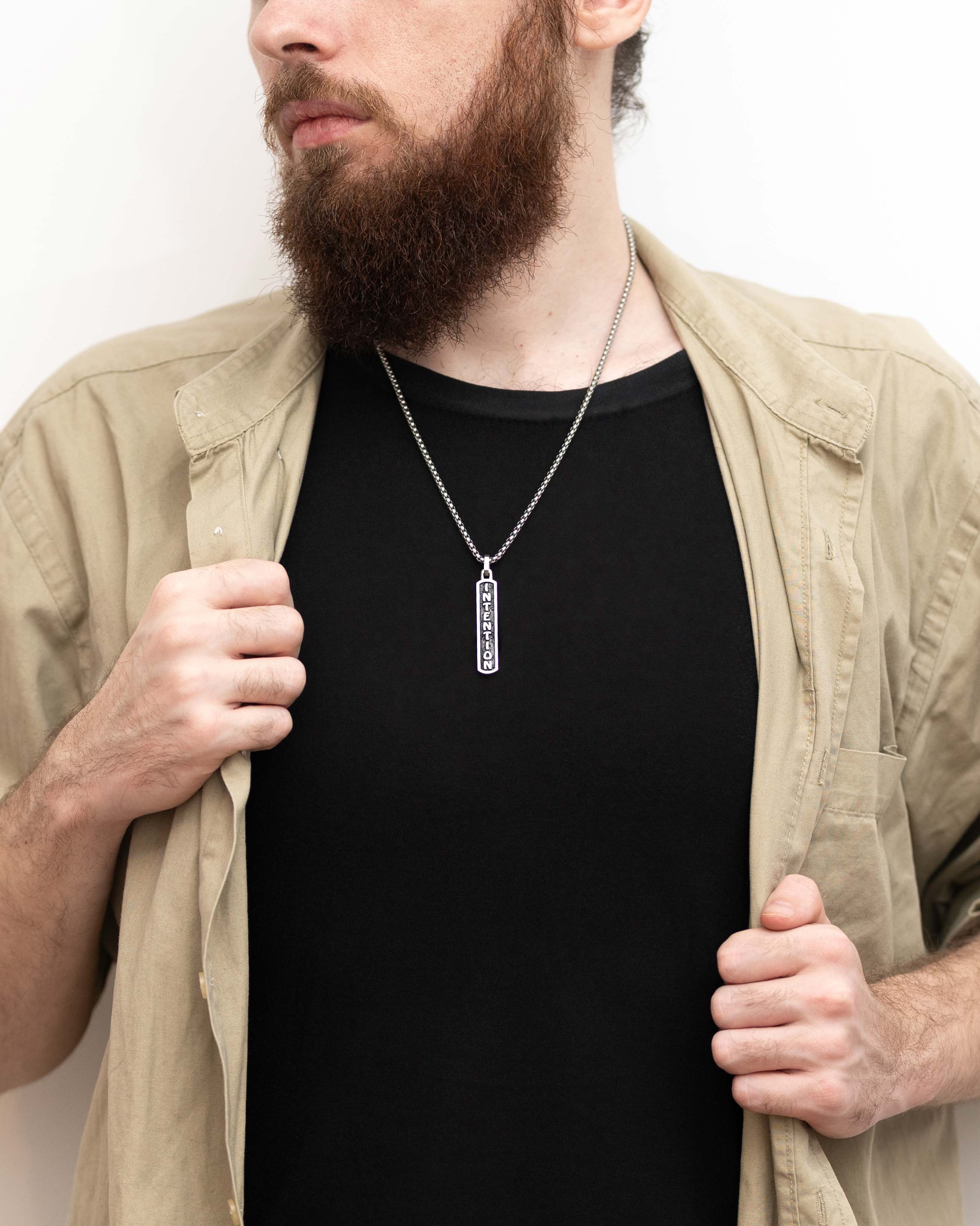 Empowering Word INTENTION Bar Necklace Amulet Silver