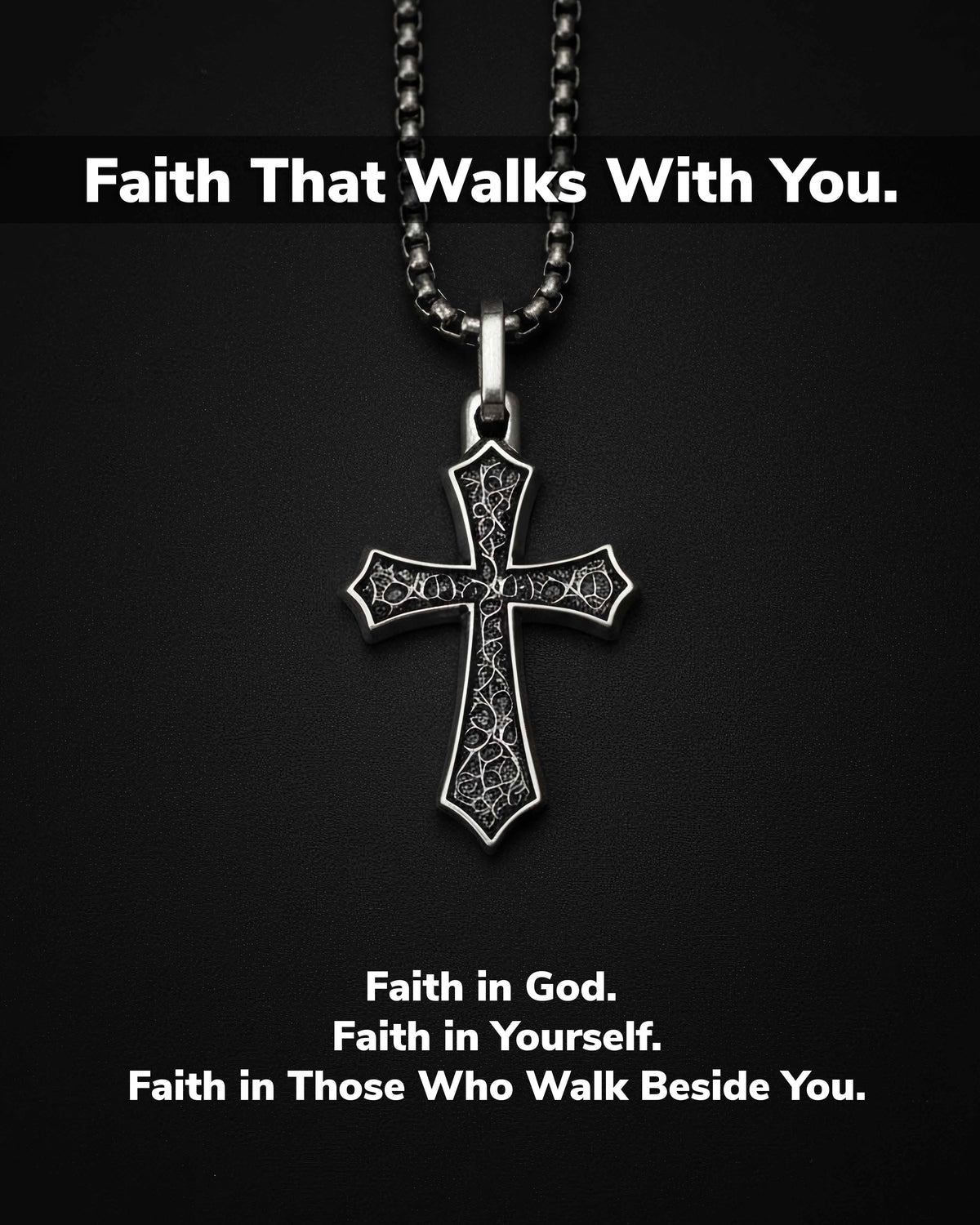 Oxidized Silver Cross Pendant Necklace Gothic Style