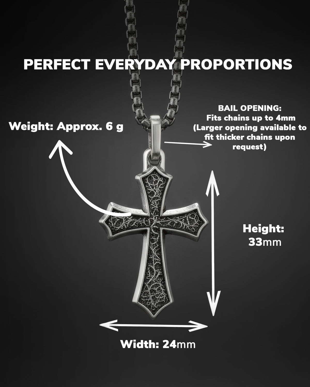 Oxidized Silver Cross Pendant Necklace Gothic Style