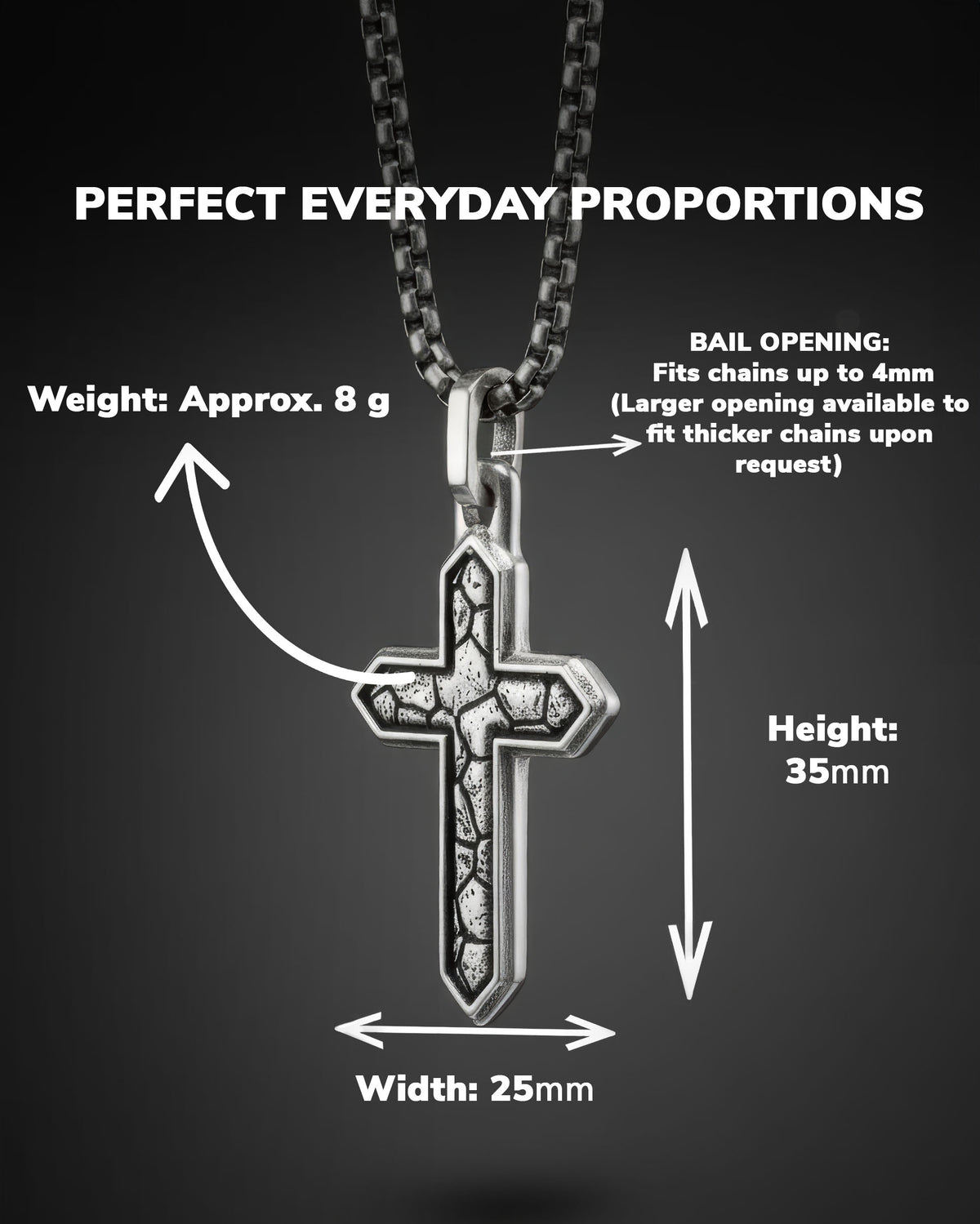 Earthy Cross Pendant Necklace Cracked Design Silver