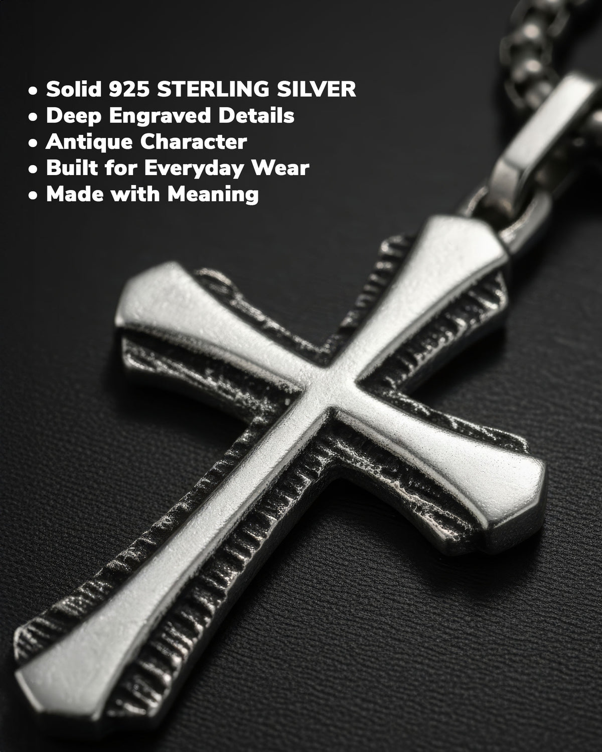 Double Textured Cross Pendant Tree Bark and Plain Silver
