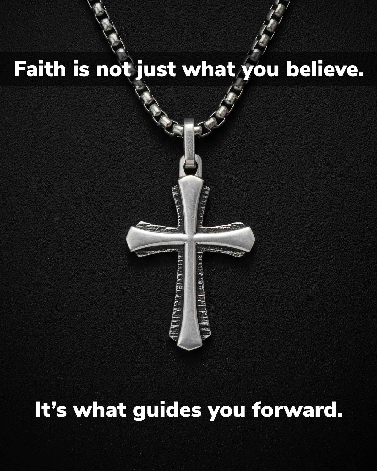 Double Textured Cross Pendant Tree Bark and Plain Silver