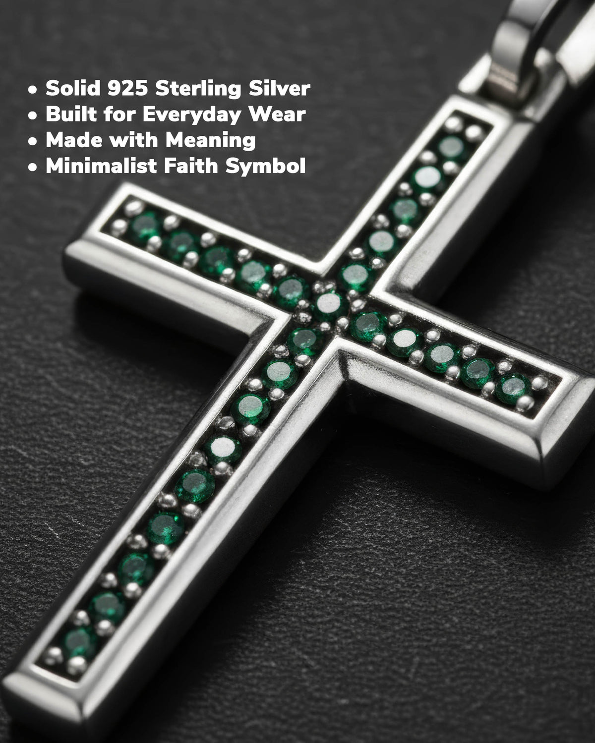 Emerald Cross Necklace Silver Multi Stone Minimal Style