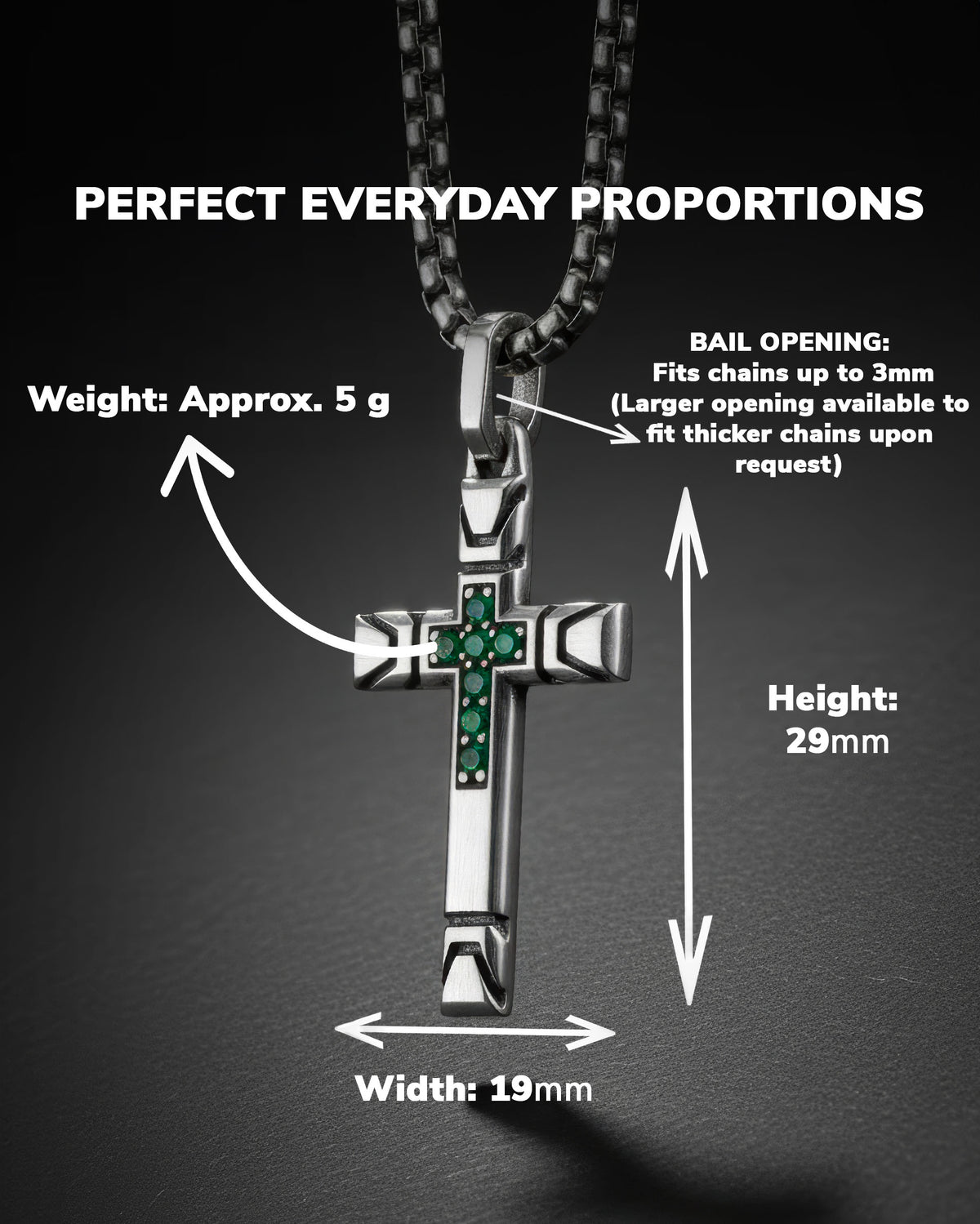 Streetwear Cross Necklace with Emeralds Solid Silver