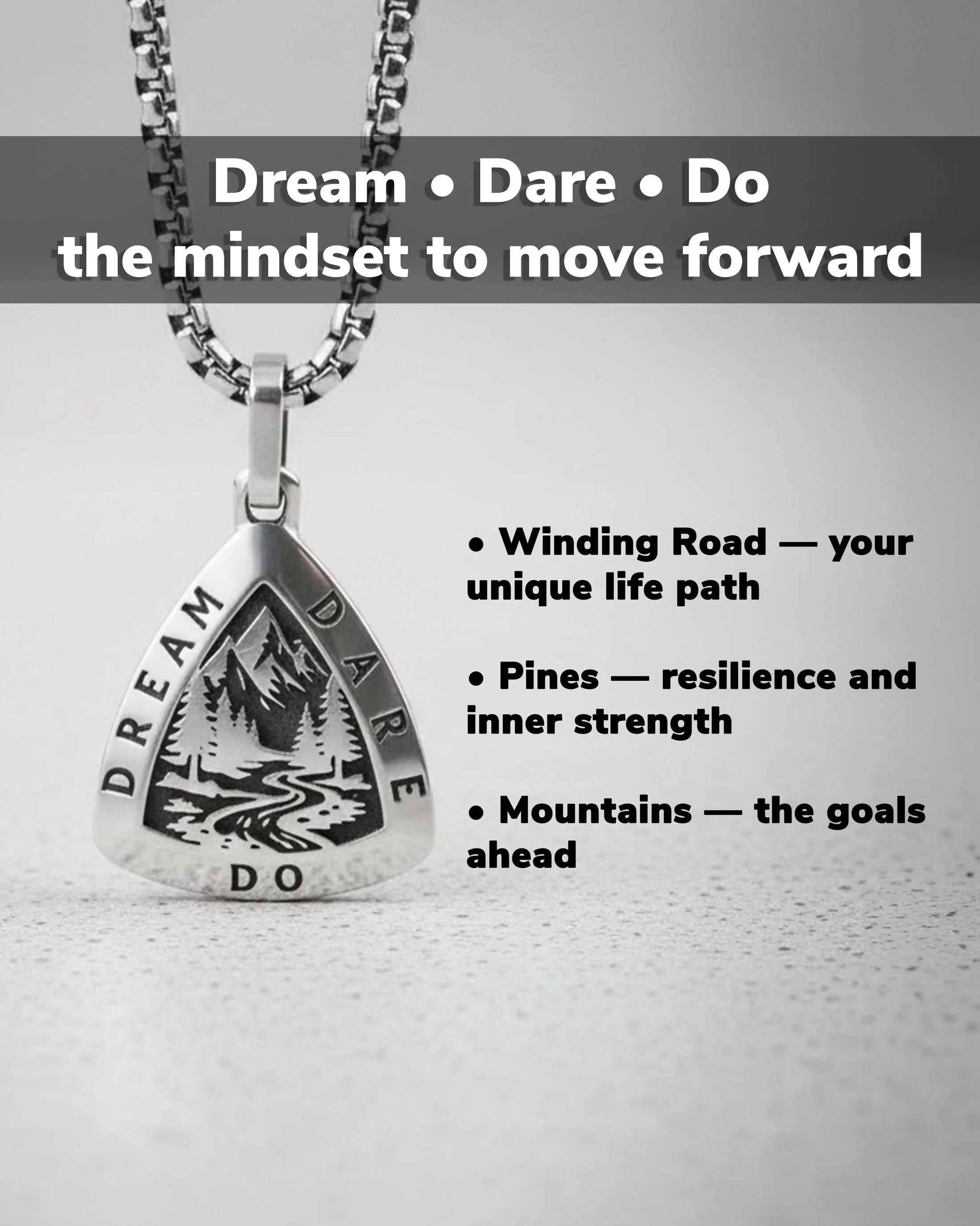 Mountains & Forest Motivational Necklace Dream Dare Do