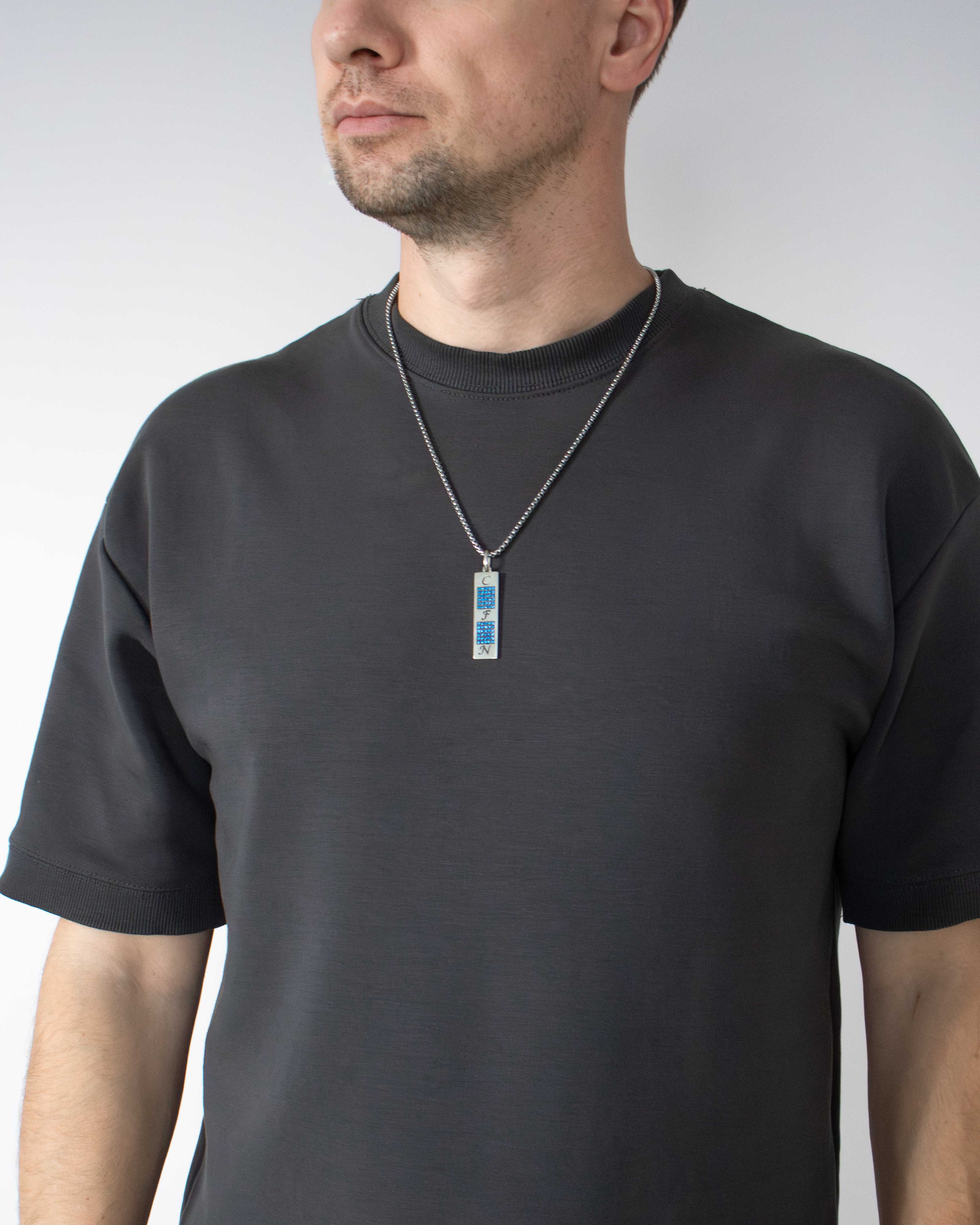 Personalized Silver Initial Bar Pendant Blue Stones