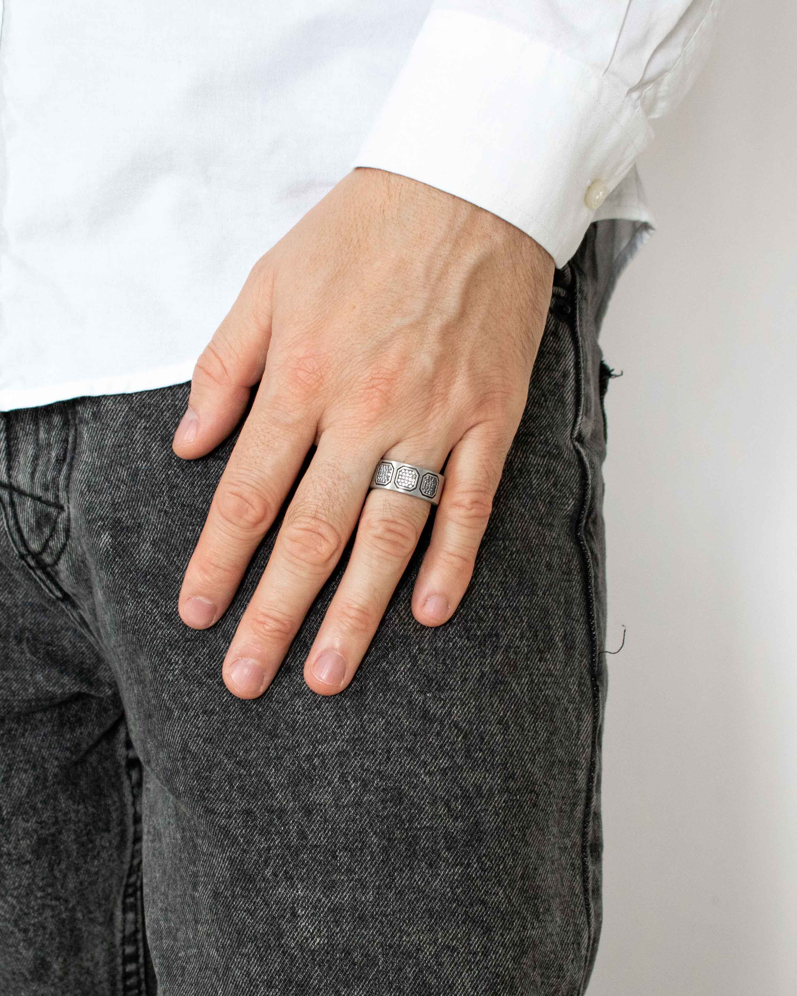 Elegant Silver Geometric Ring Diamonds Cubic Zirconia