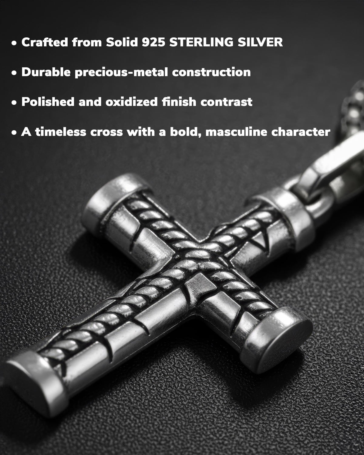 Brutal Braided Cross Pendant Bound Rope Design Silver