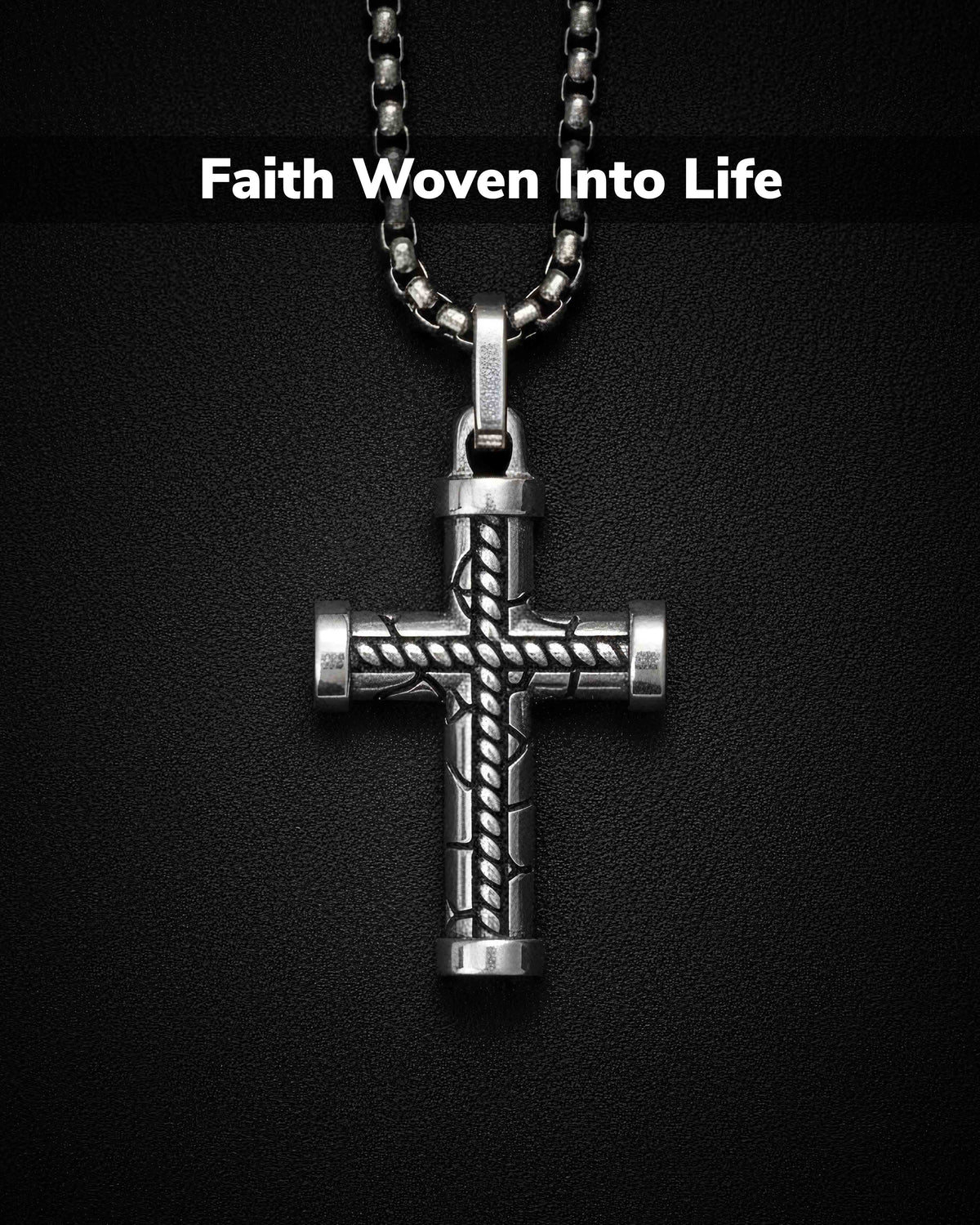 Brutal Braided Cross Pendant Bound Rope Design Silver