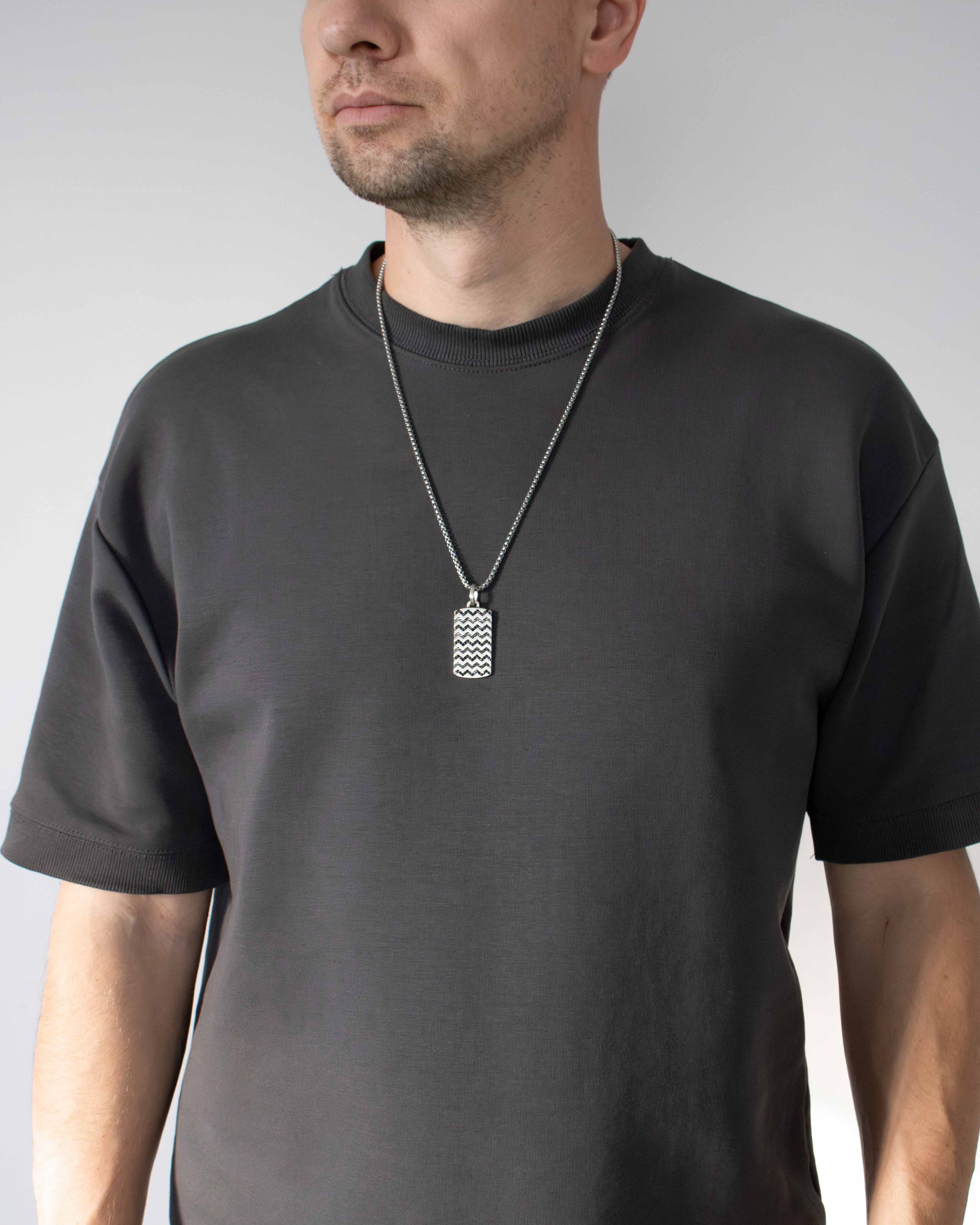 Zig Zag Silver Geometric Pendant with Black Gemstones