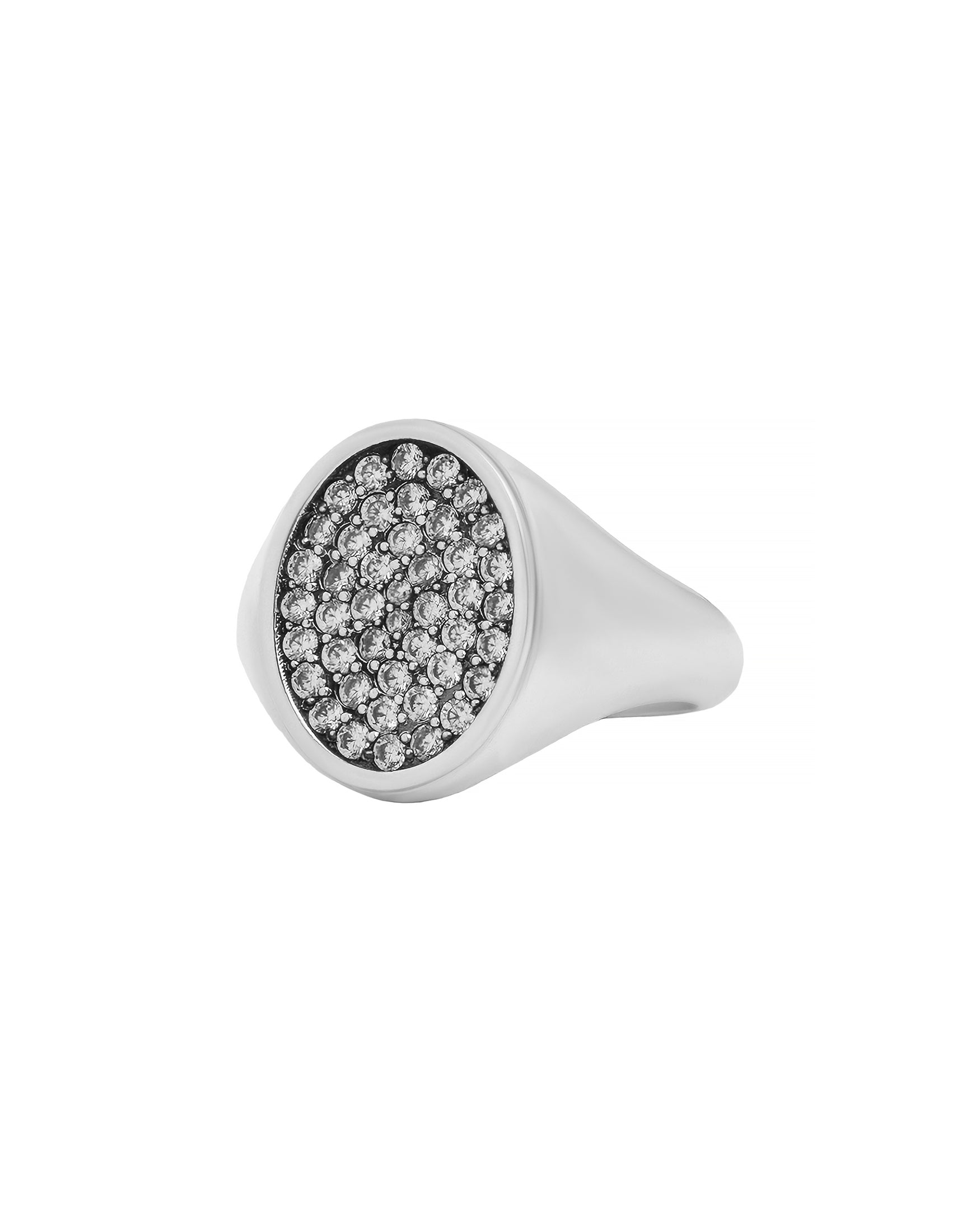 Oval Signet Ring Silver Full Head Pave White Stones