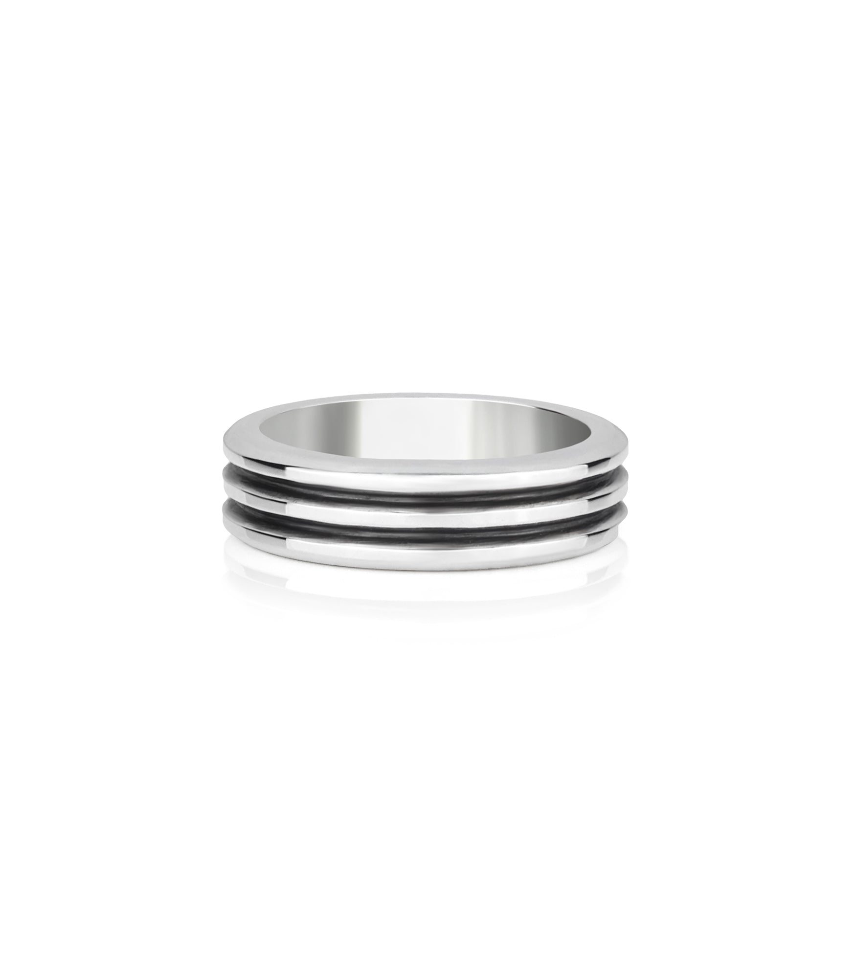 Ribbed Design Minimalist Silver Ring Polished & Oxidized