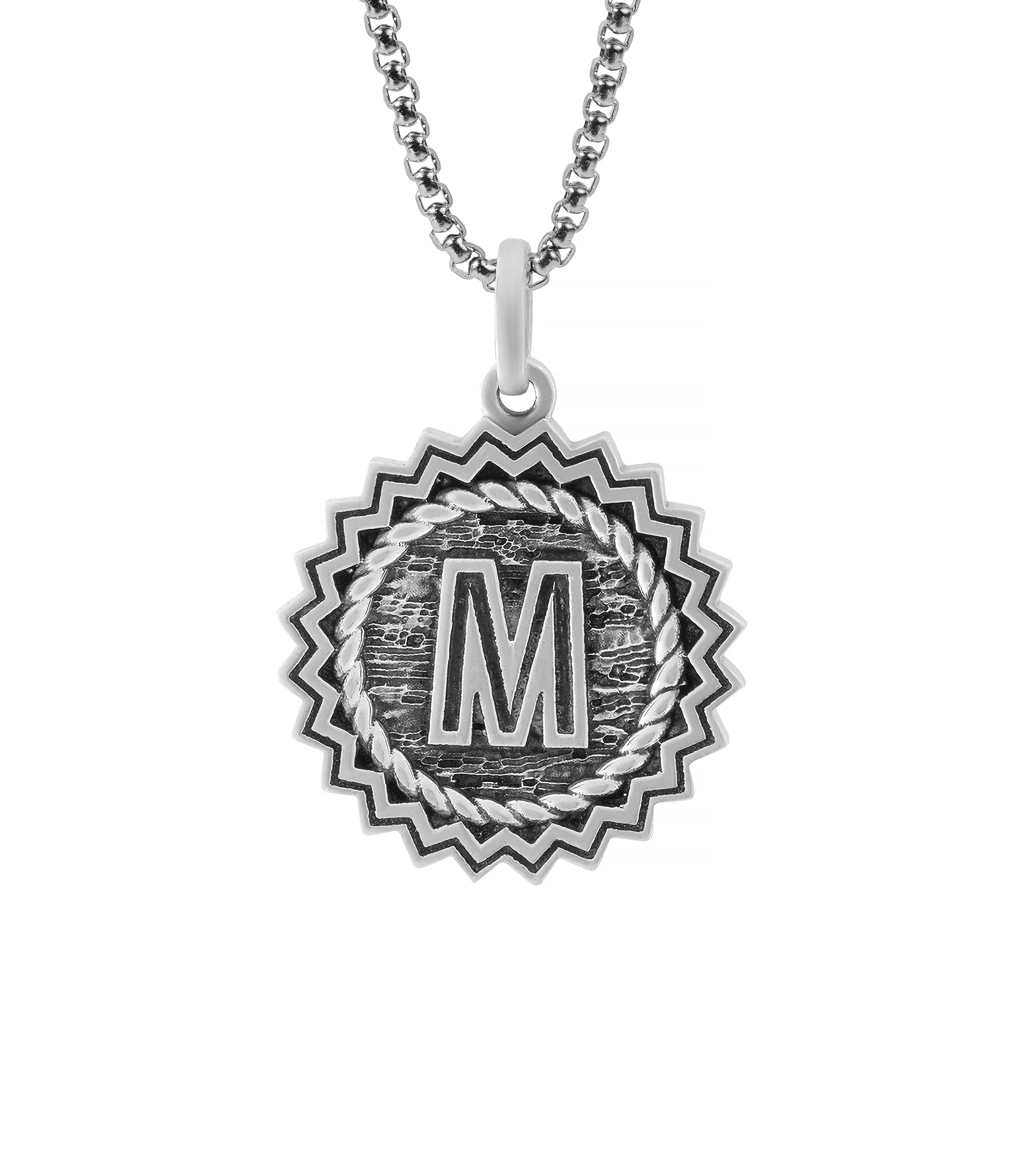 Mens Silver Sun Medallion Pendant with Custom Initial