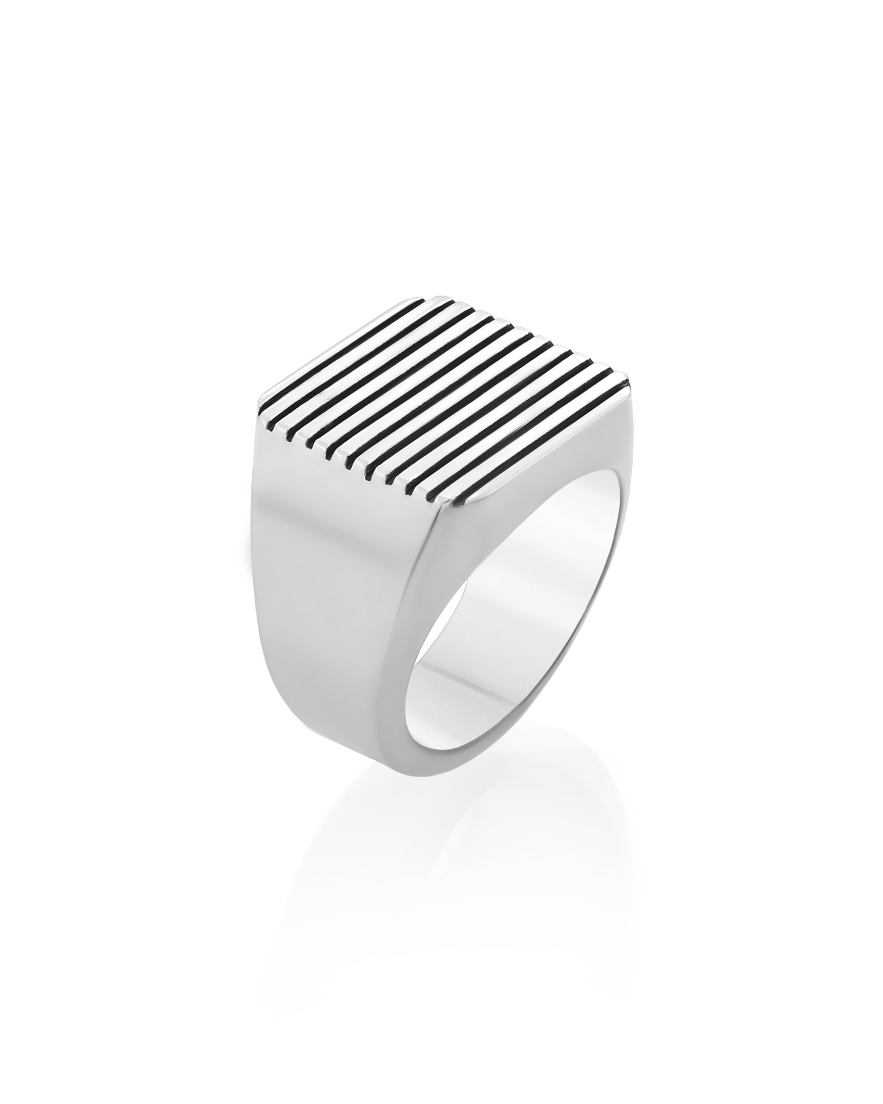 Silver Signet Ring with Stripes Old Money Style