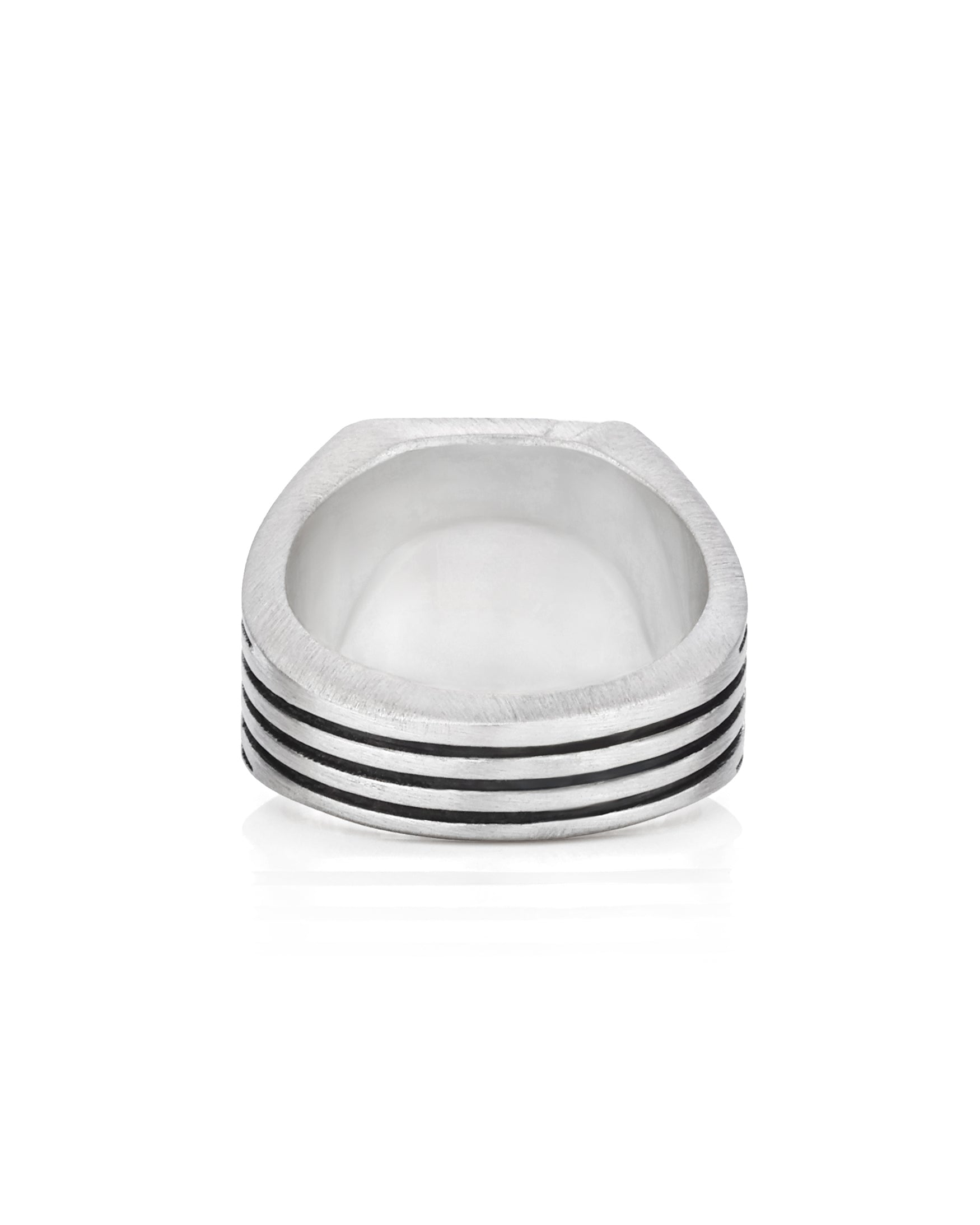 Silver Square Signet Ring Blue Stones & Brutal Stripes