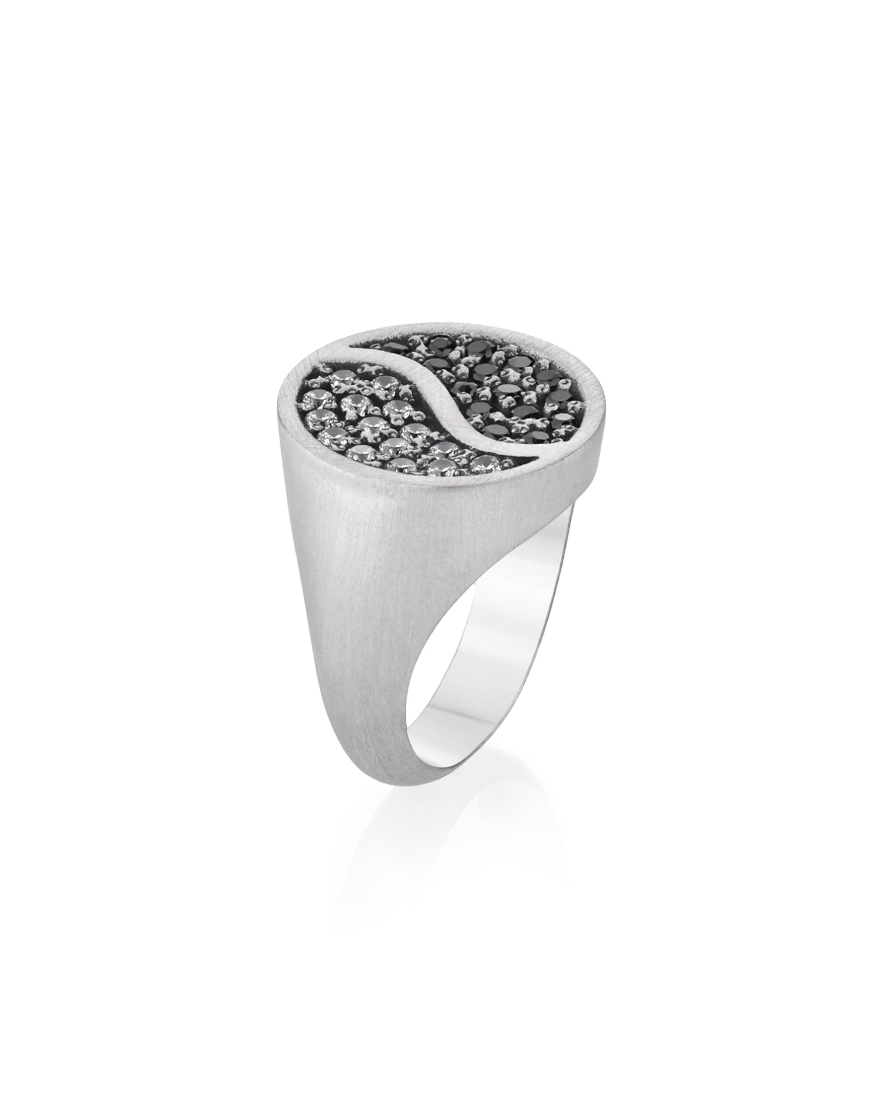 Yin Yang Black and White Round Signet Ring Silver