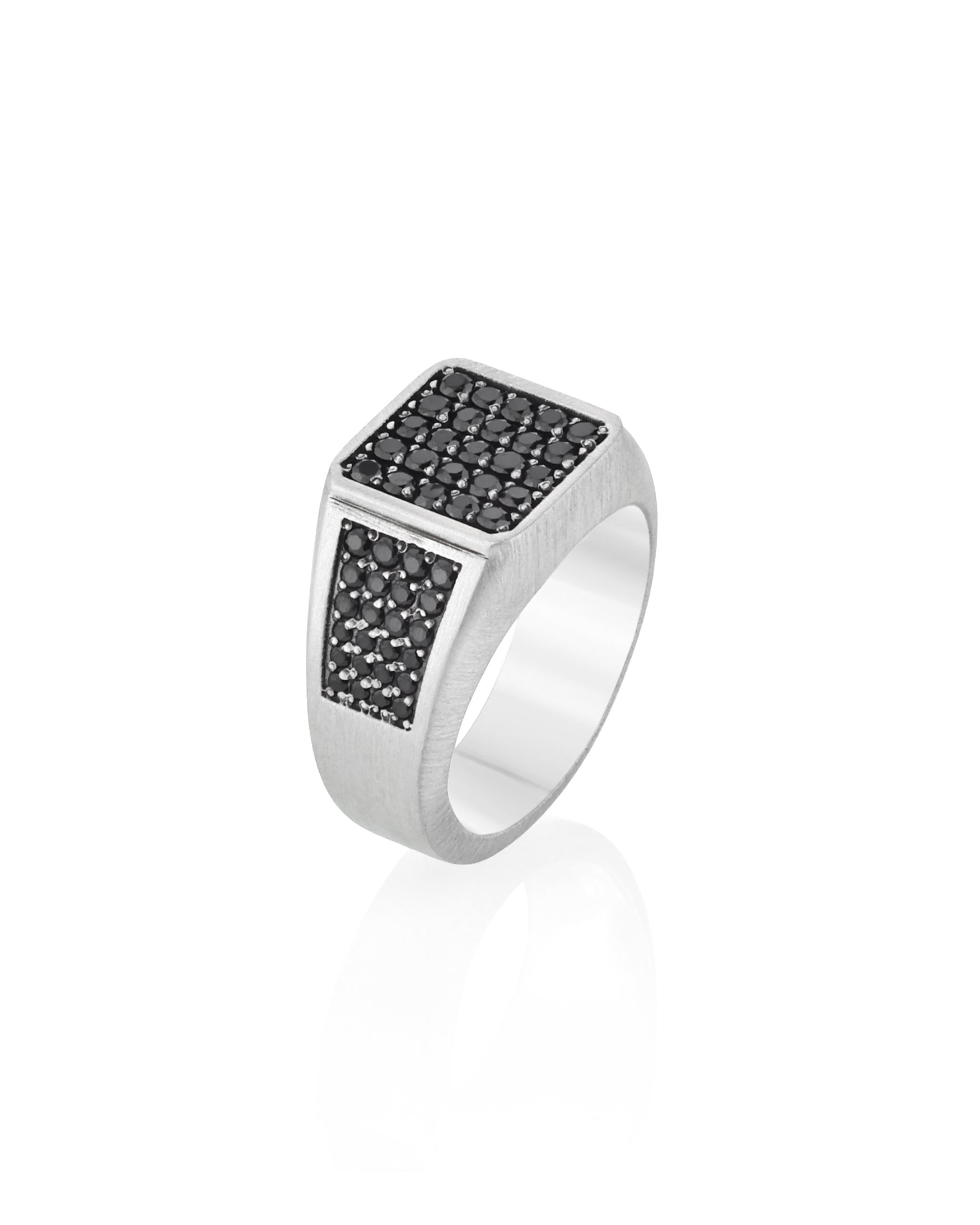 Black Signet Ring Multi Gemstone Soft Square Shape