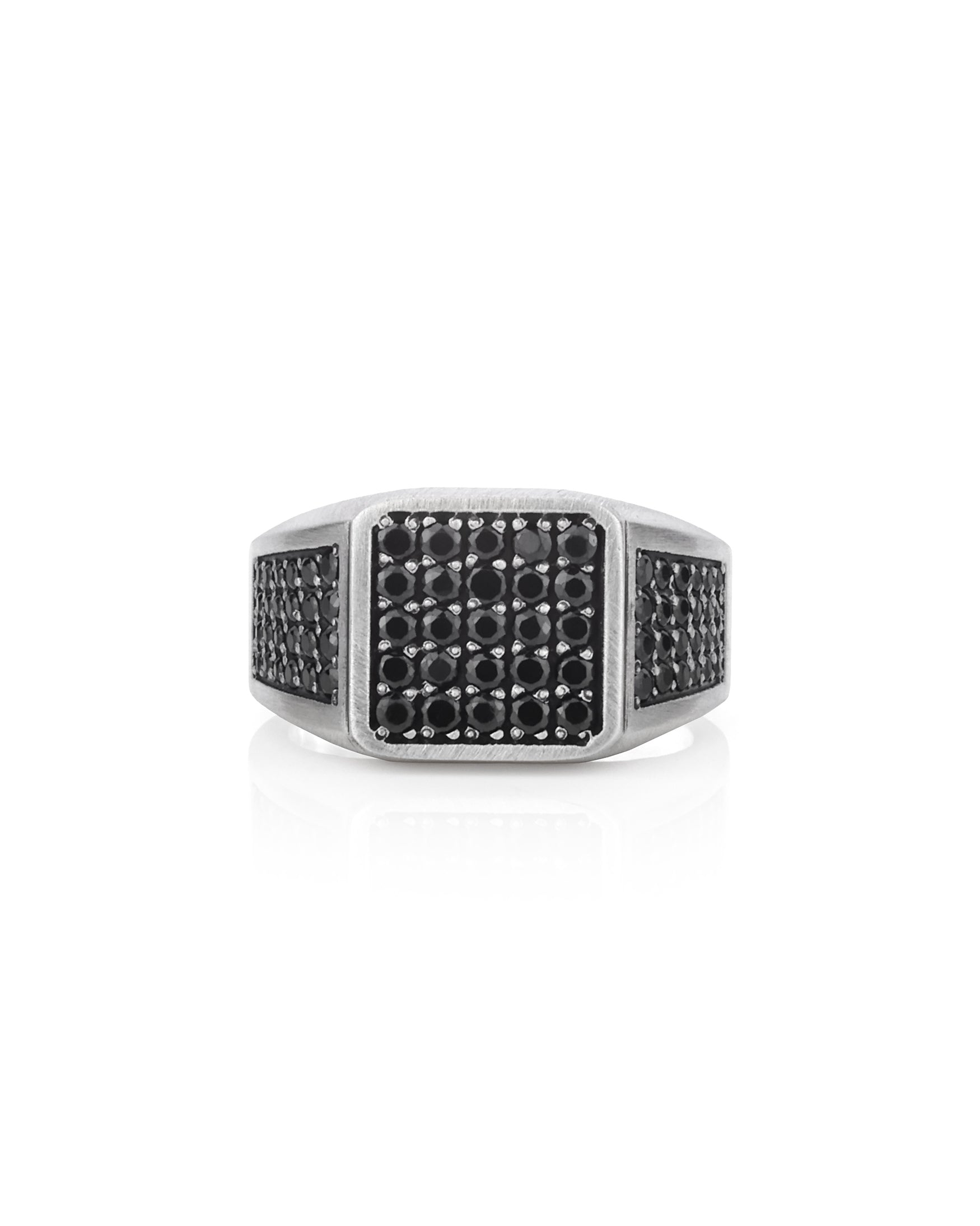 Black Signet Ring Multi Gemstone Soft Square Shape