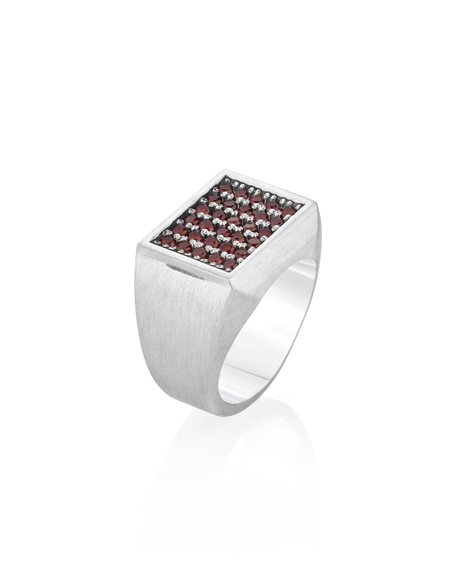 Garnet Pinky Signet Ring for Men in Sterling Silver
