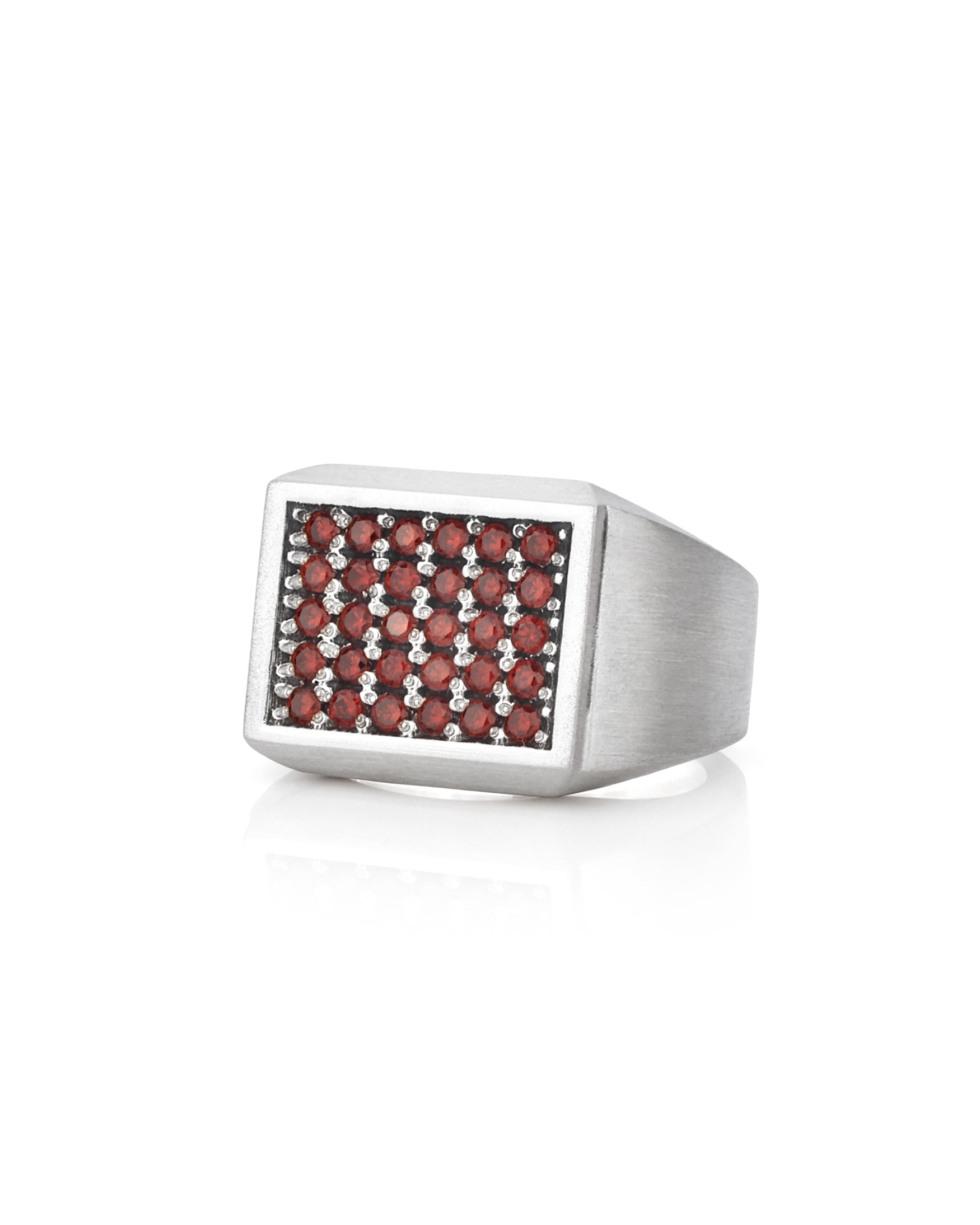 Garnet Pinky Signet Ring for Men in Sterling Silver