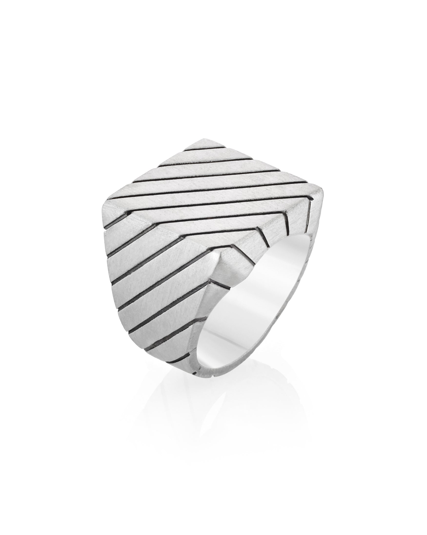 Engraved Square Signet Ring Stripes Minimalist Design
