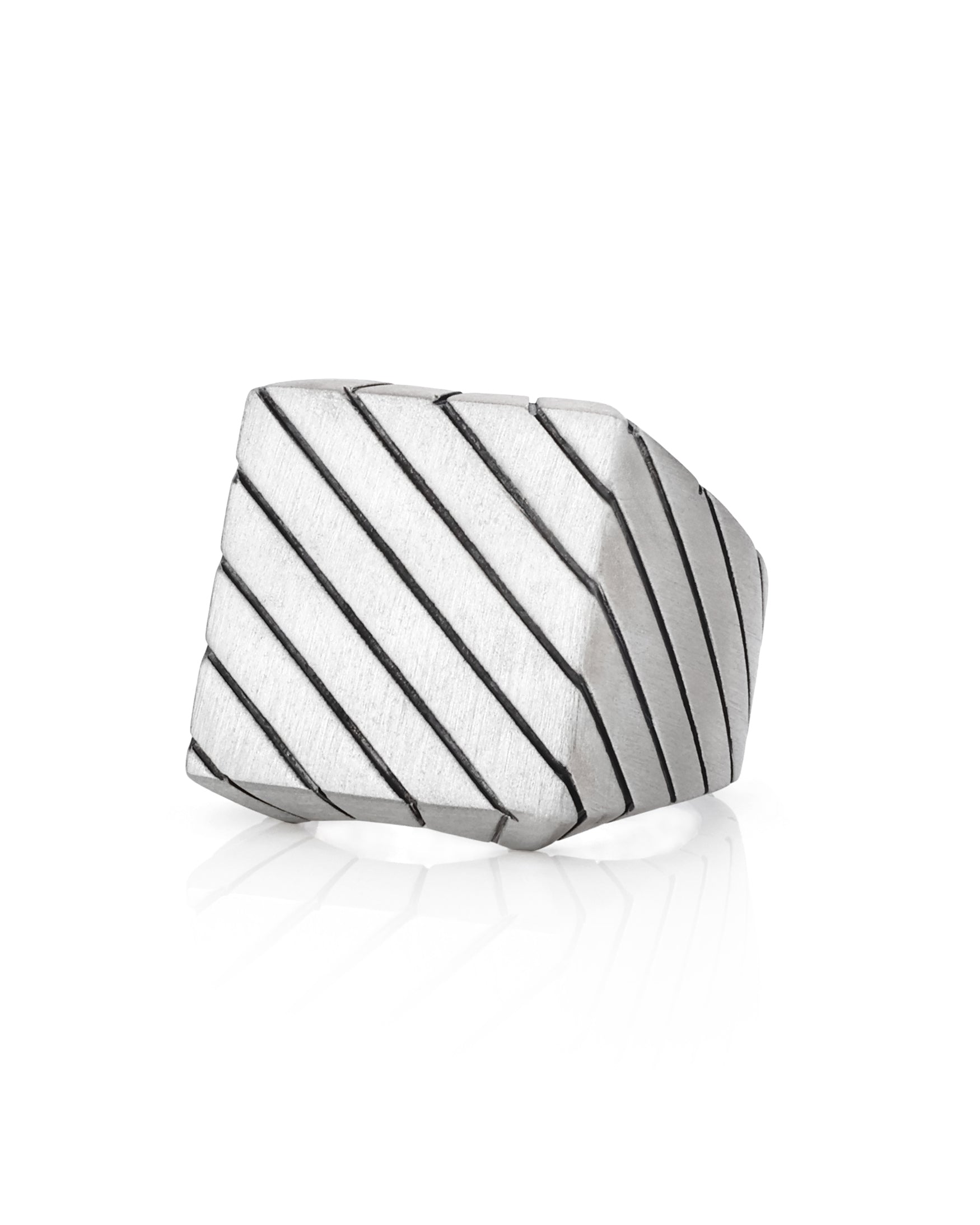 Engraved Square Signet Ring Stripes Minimalist Design