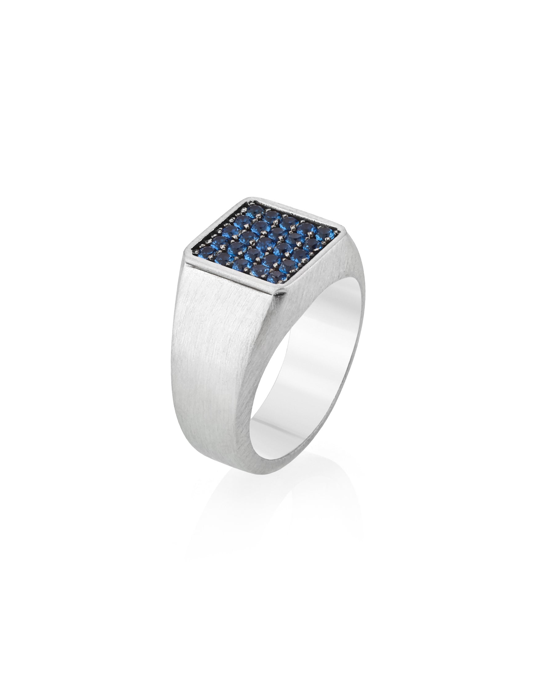 Square Silver Signet Ring Blue Sapphire CZ Multi Stone