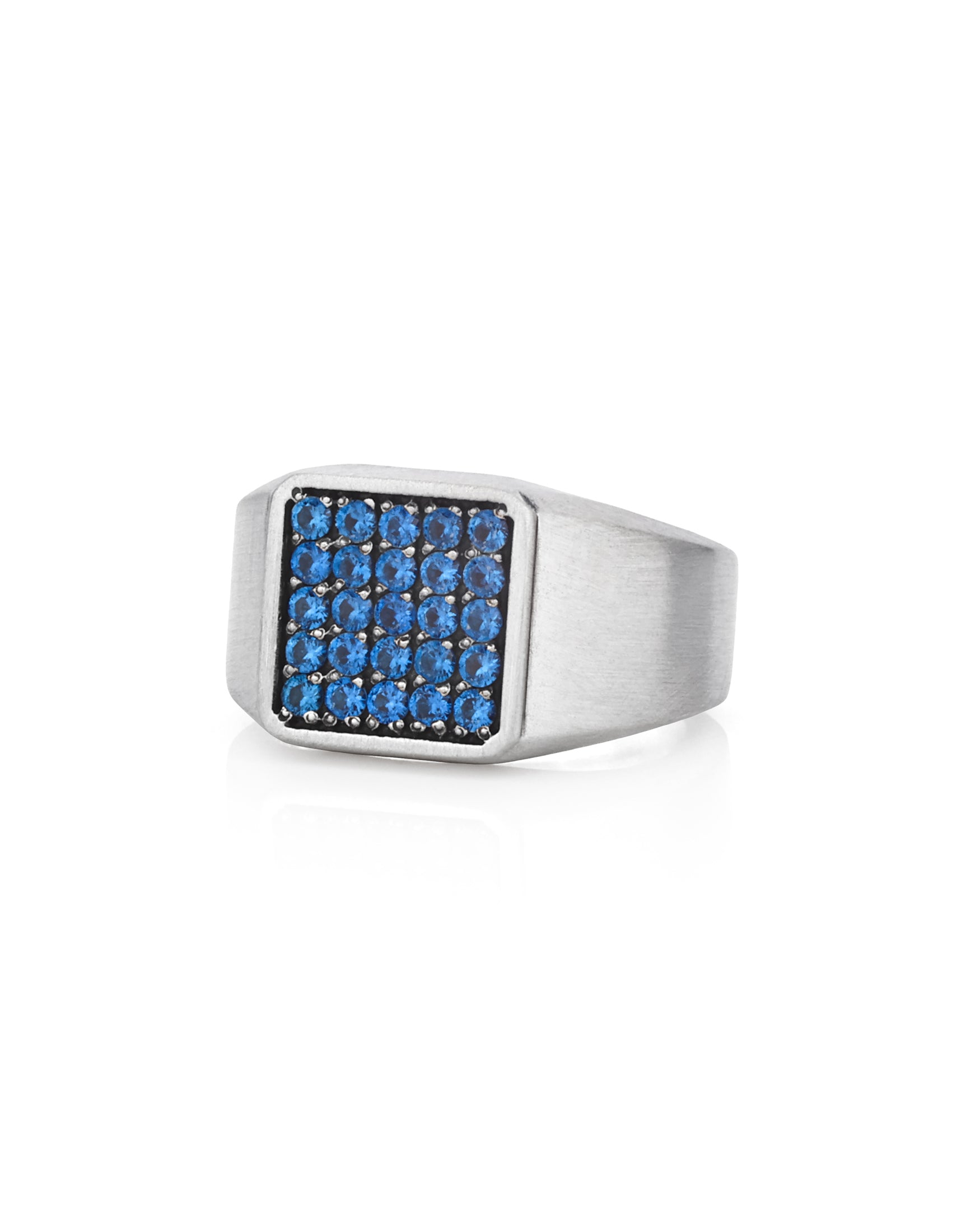 Square Silver Signet Ring Blue Sapphire CZ Multi Stone