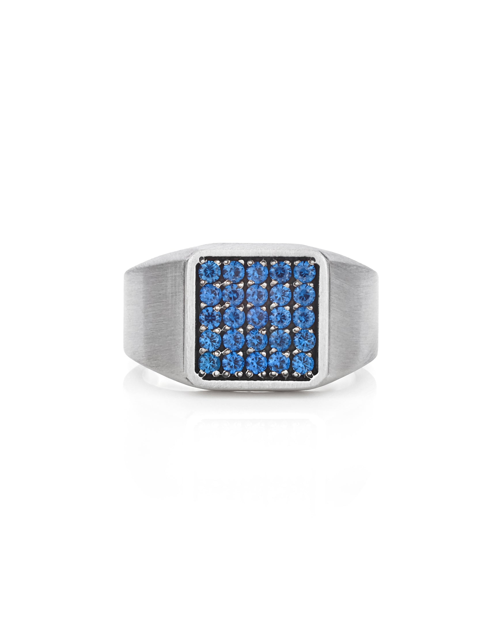 Square Silver Signet Ring Blue Sapphire CZ Multi Stone