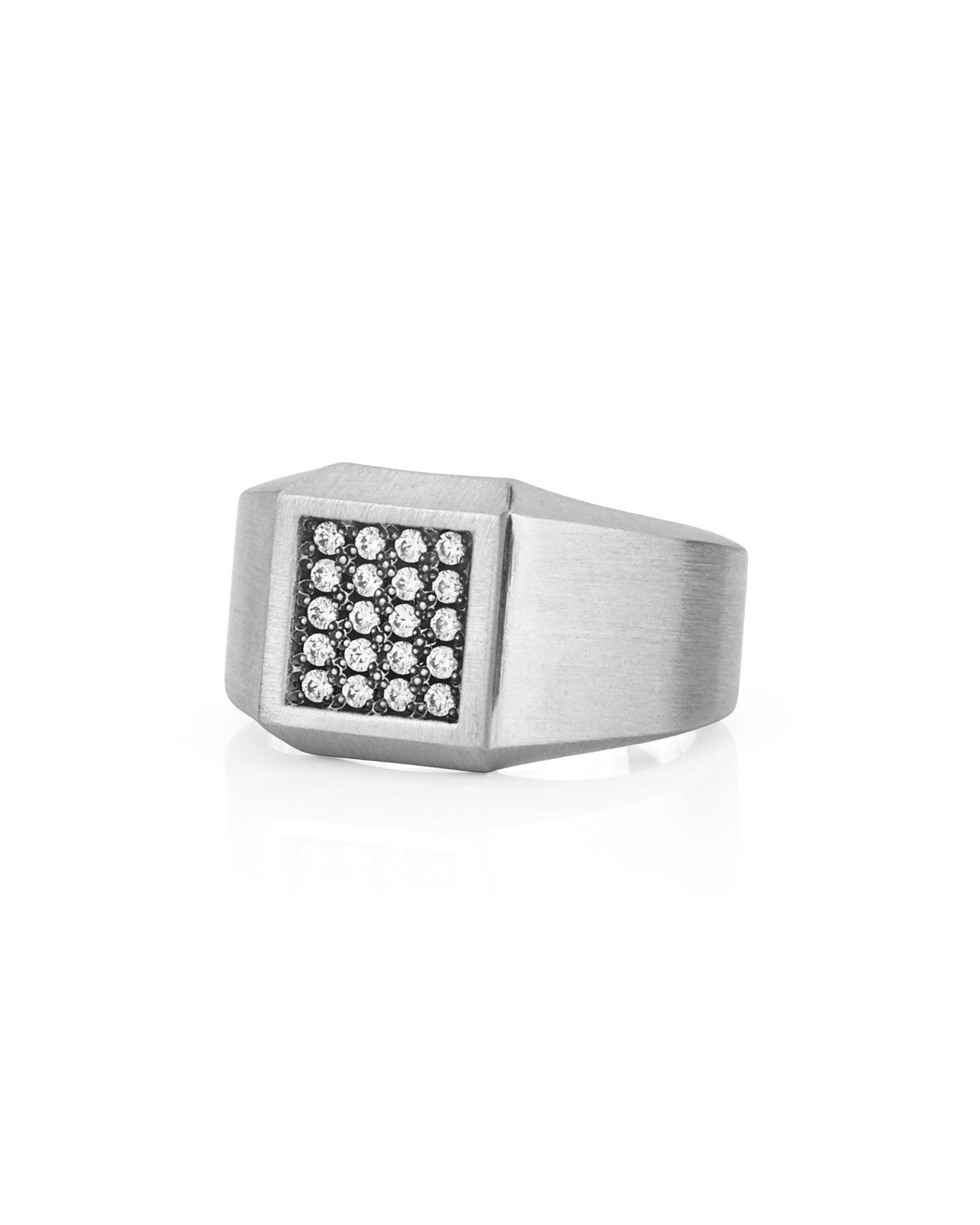 Elegant Square Silver Signet Ring with Diamonds CZ