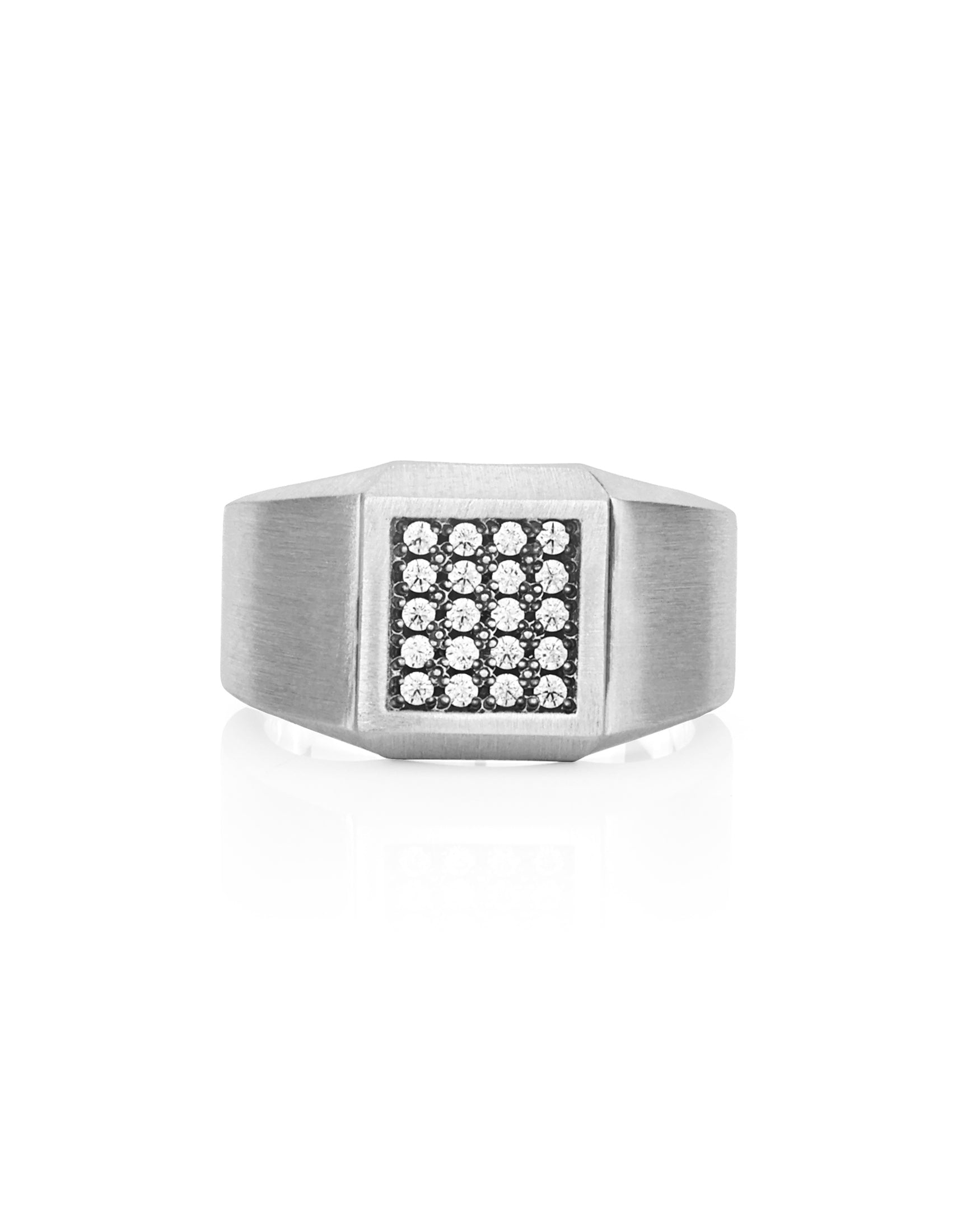 Elegant Square Silver Signet Ring with Diamonds CZ