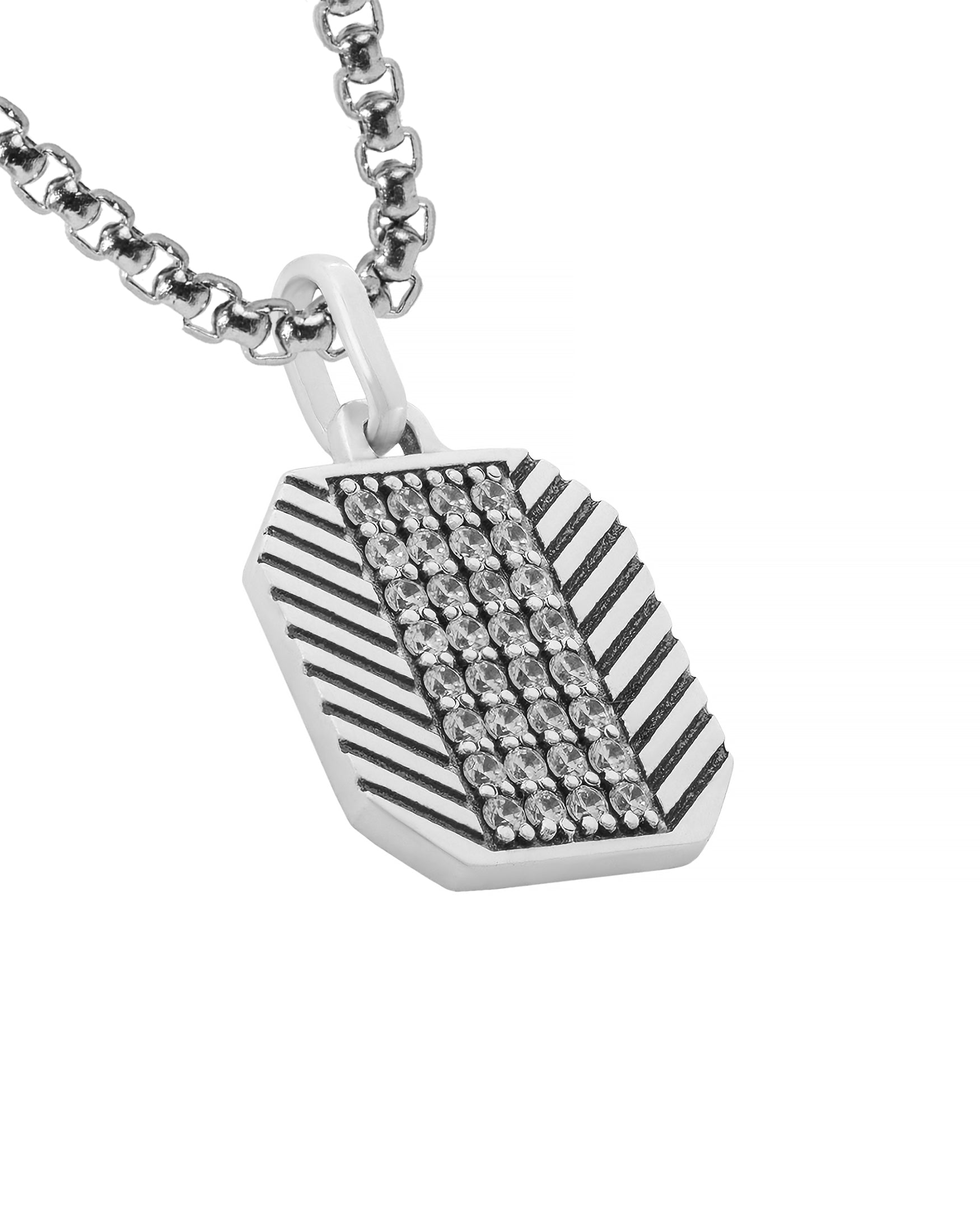 Men's Classy Patterned Silver Necklace with Diamonds CZ