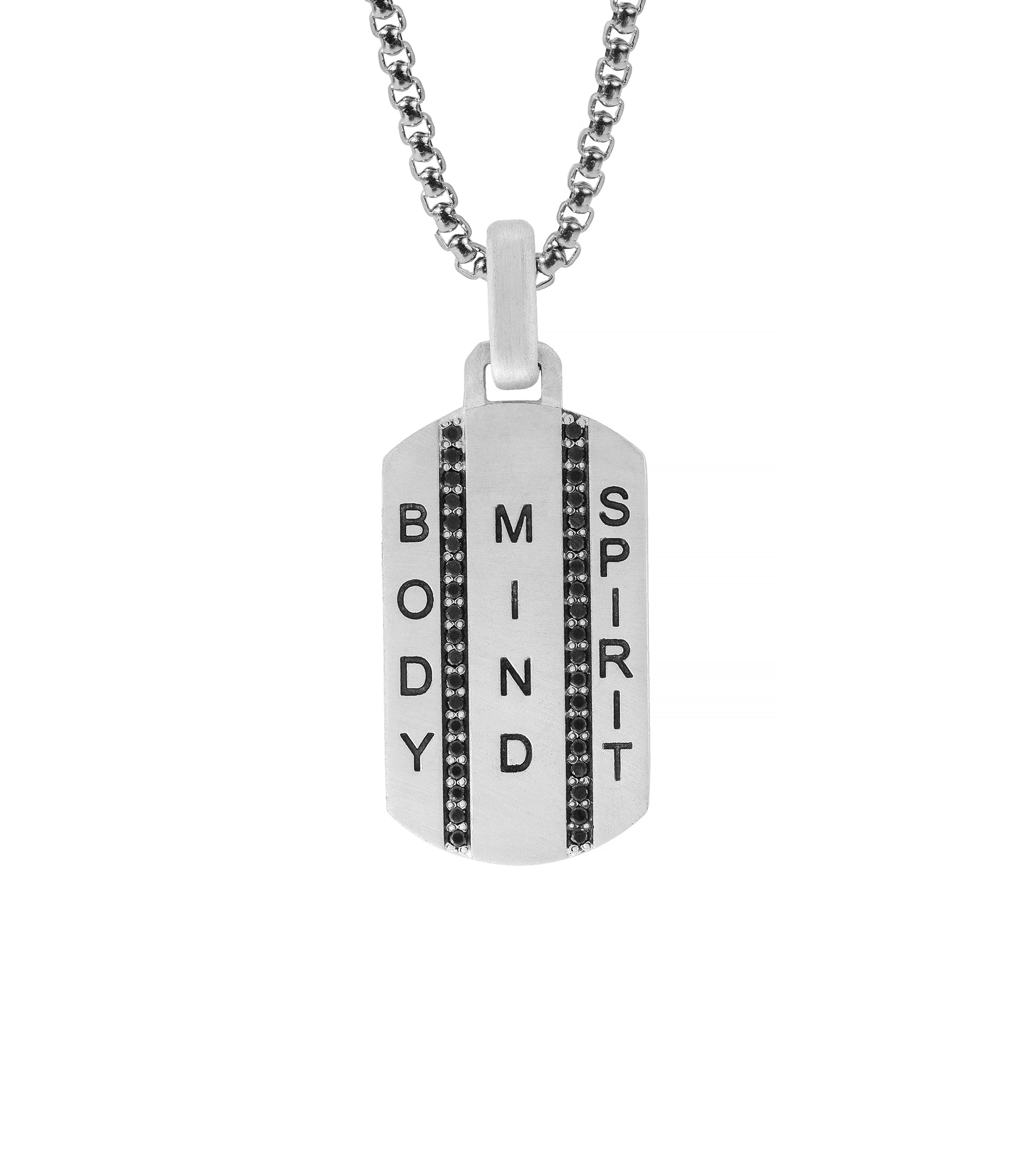 Mens Silver Pendant with Black Stones Mind Body Spirit