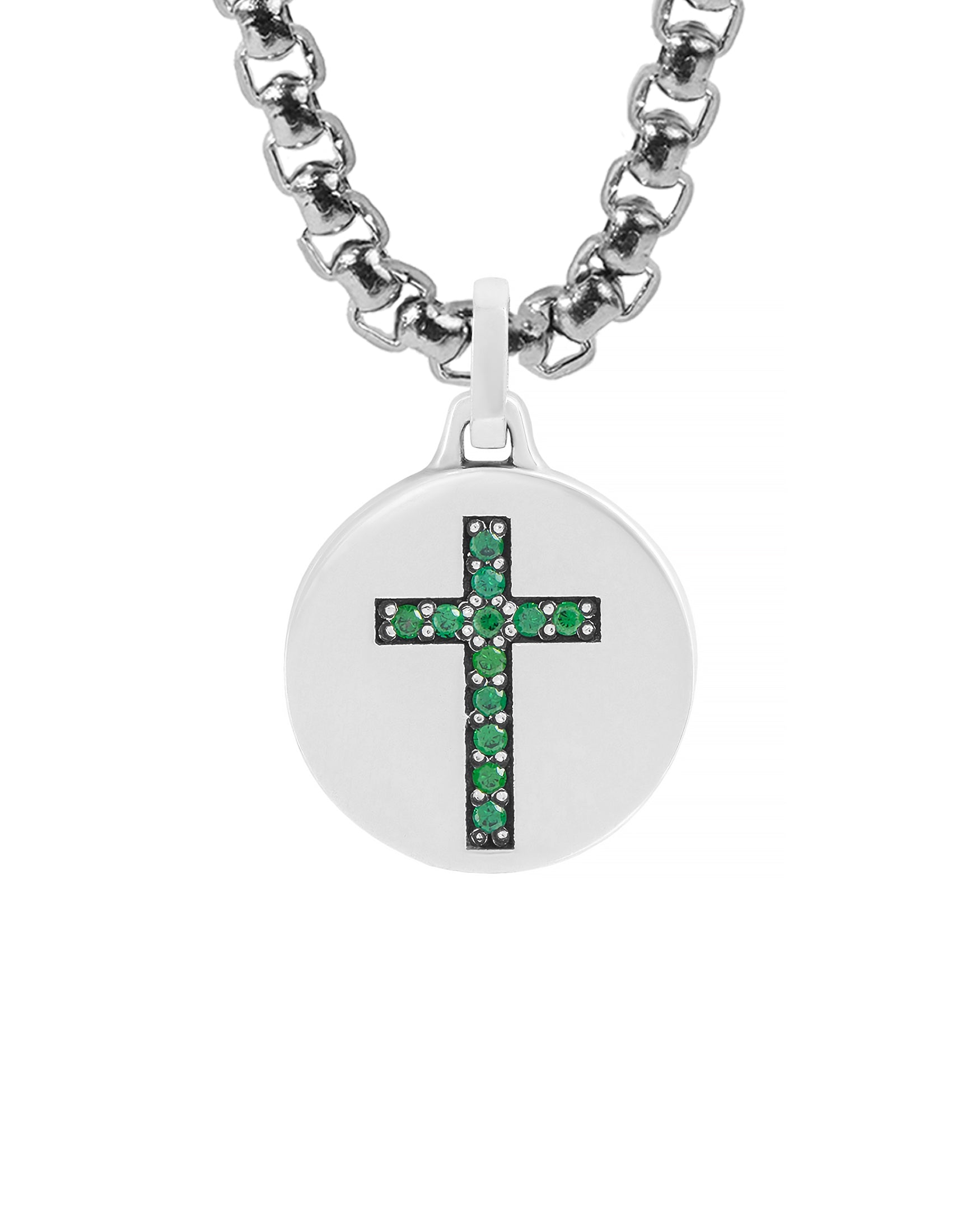 Emeralds in Cross Necklace Pendant Silver Round Shape