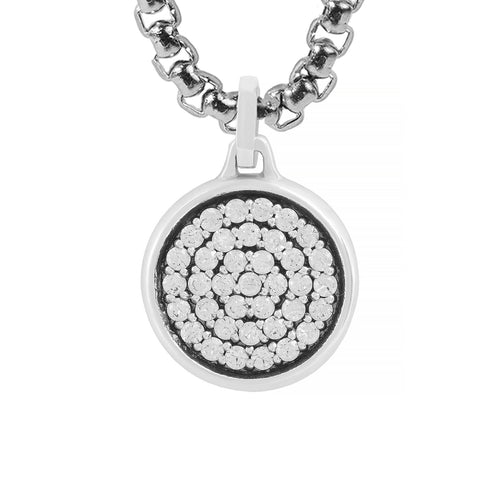 Round Silver Pendant with White Stones Diamonds CZ